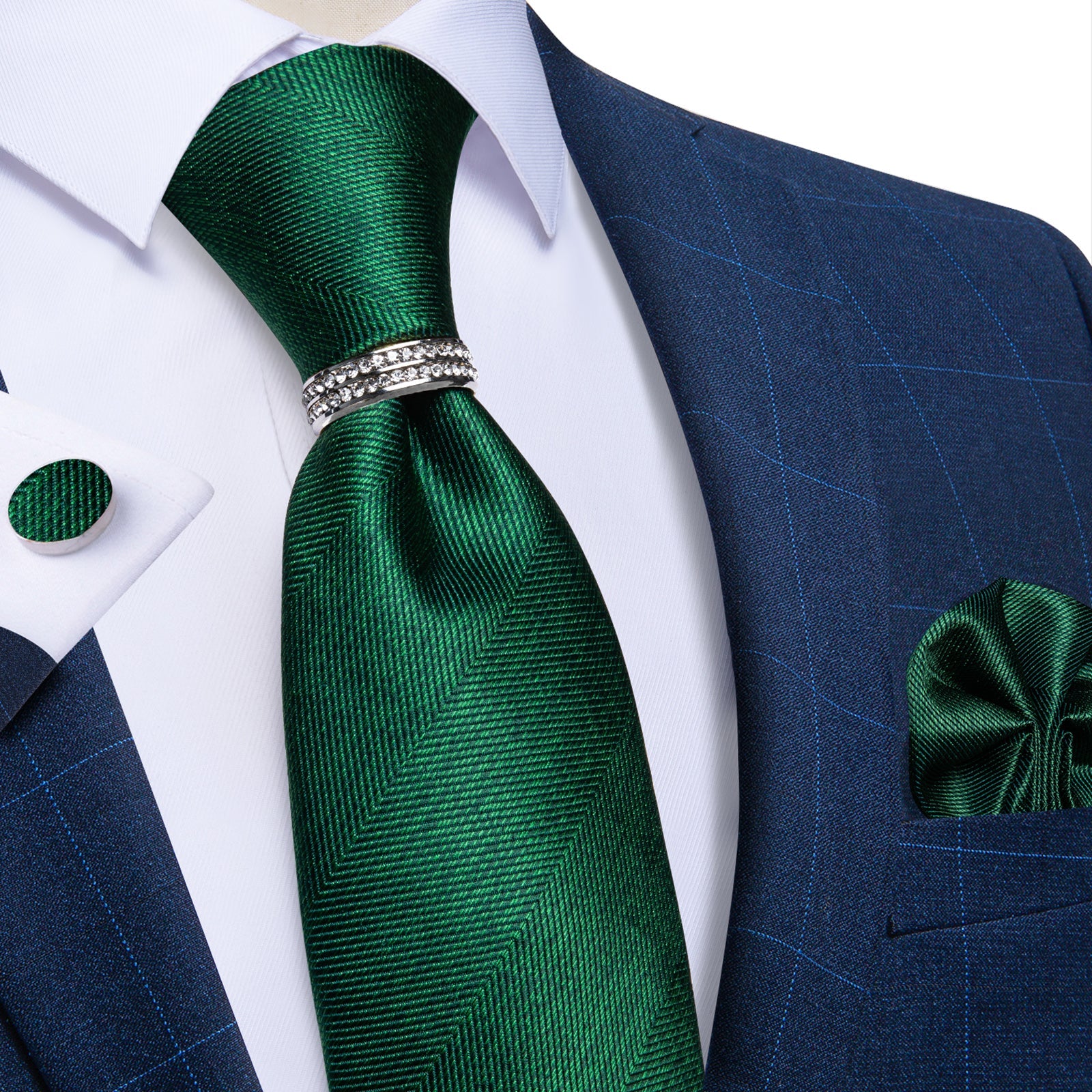 GentCrest Green Solid Tie with Rings - Image 4