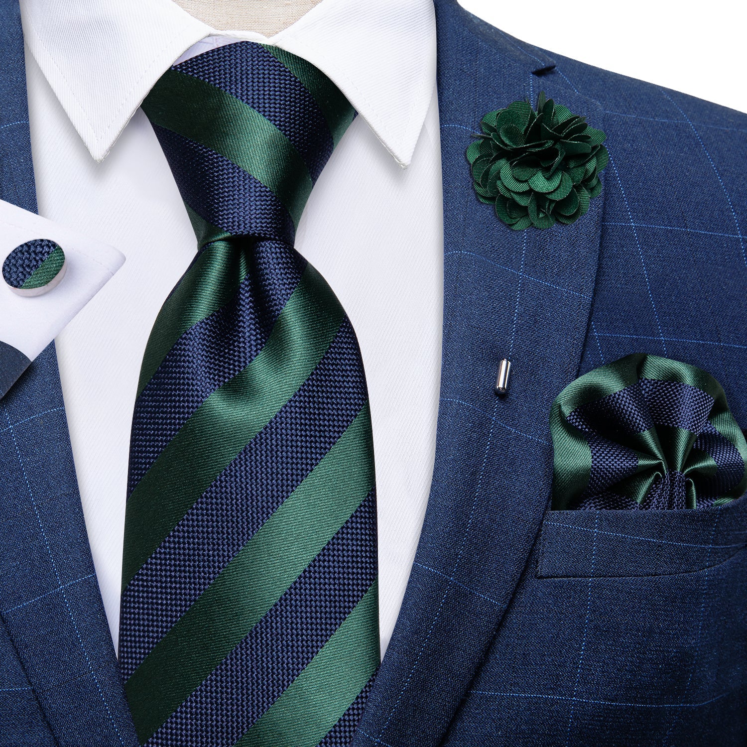 GentCrest Blue Striped Tie with Lapel Pin - Image 1