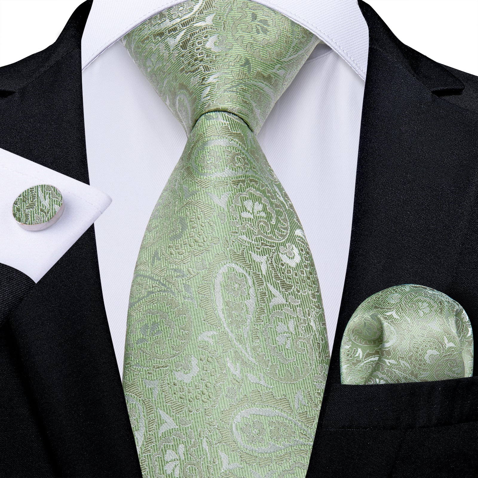 GentCrest Green Paisley Tie Hanky Cufflinks Set - Image 1