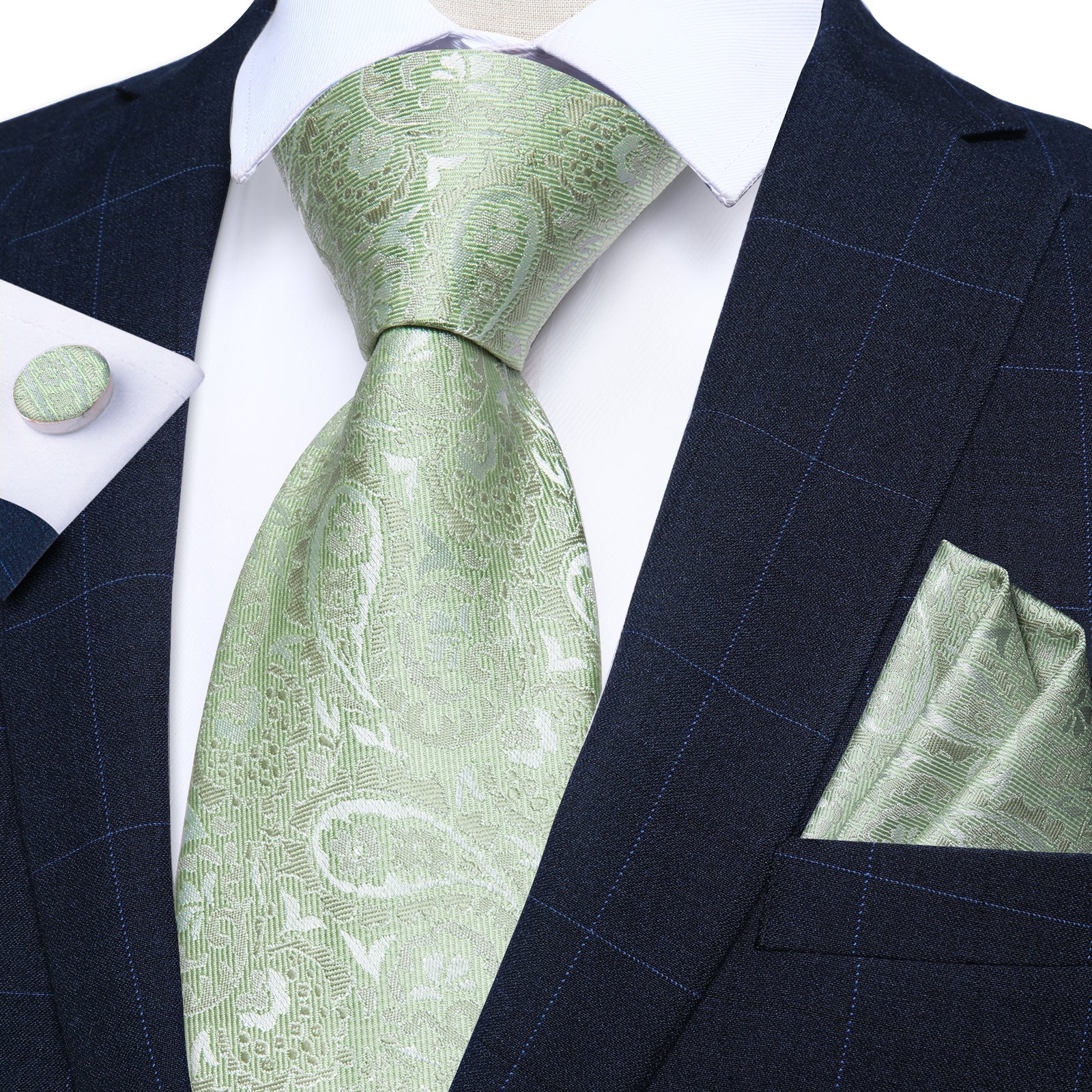 GentCrest Green Paisley Tie Hanky Cufflinks Set - Image 3