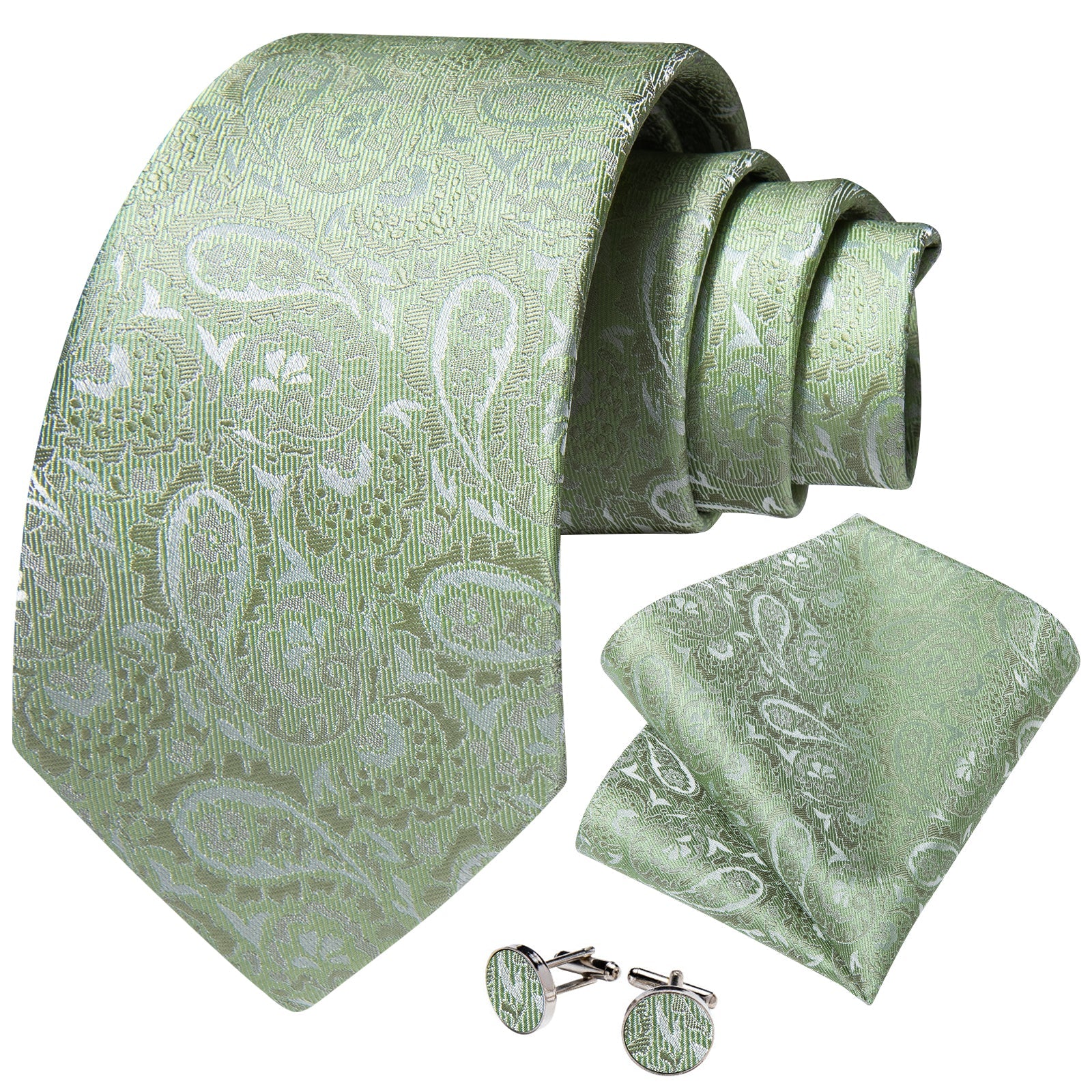 GentCrest Green Paisley Tie Hanky Cufflinks Set - Image 4