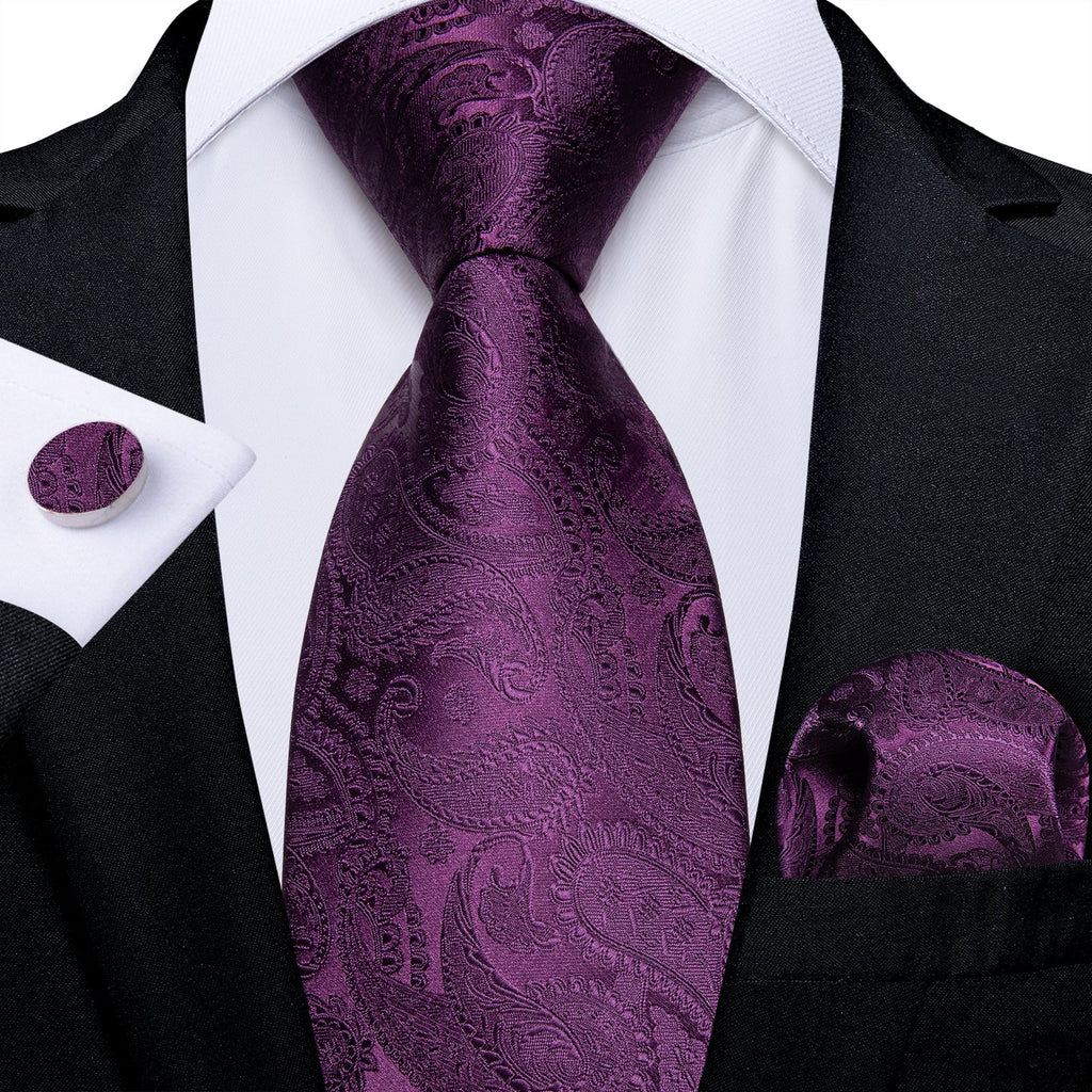 GentCrest Purple Paisley Tie Hanky Cufflinks Set - Image 1