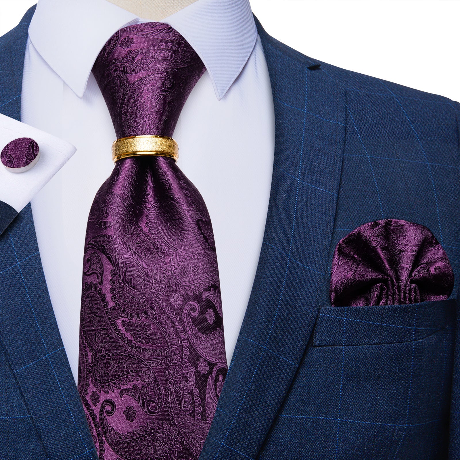 GentCrest Purple Paisley Tie with Rings - Image 1