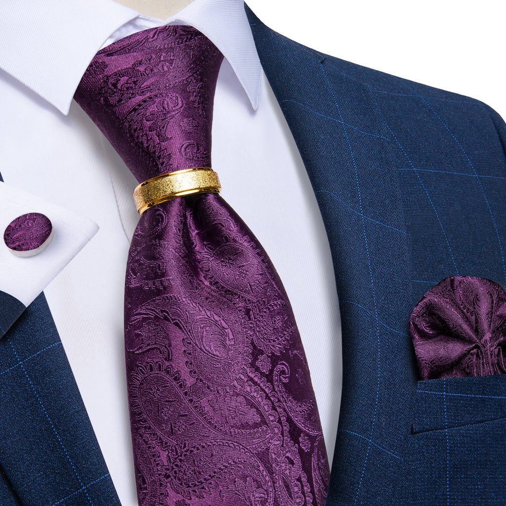 GentCrest Purple Paisley Tie with Rings - Image 1