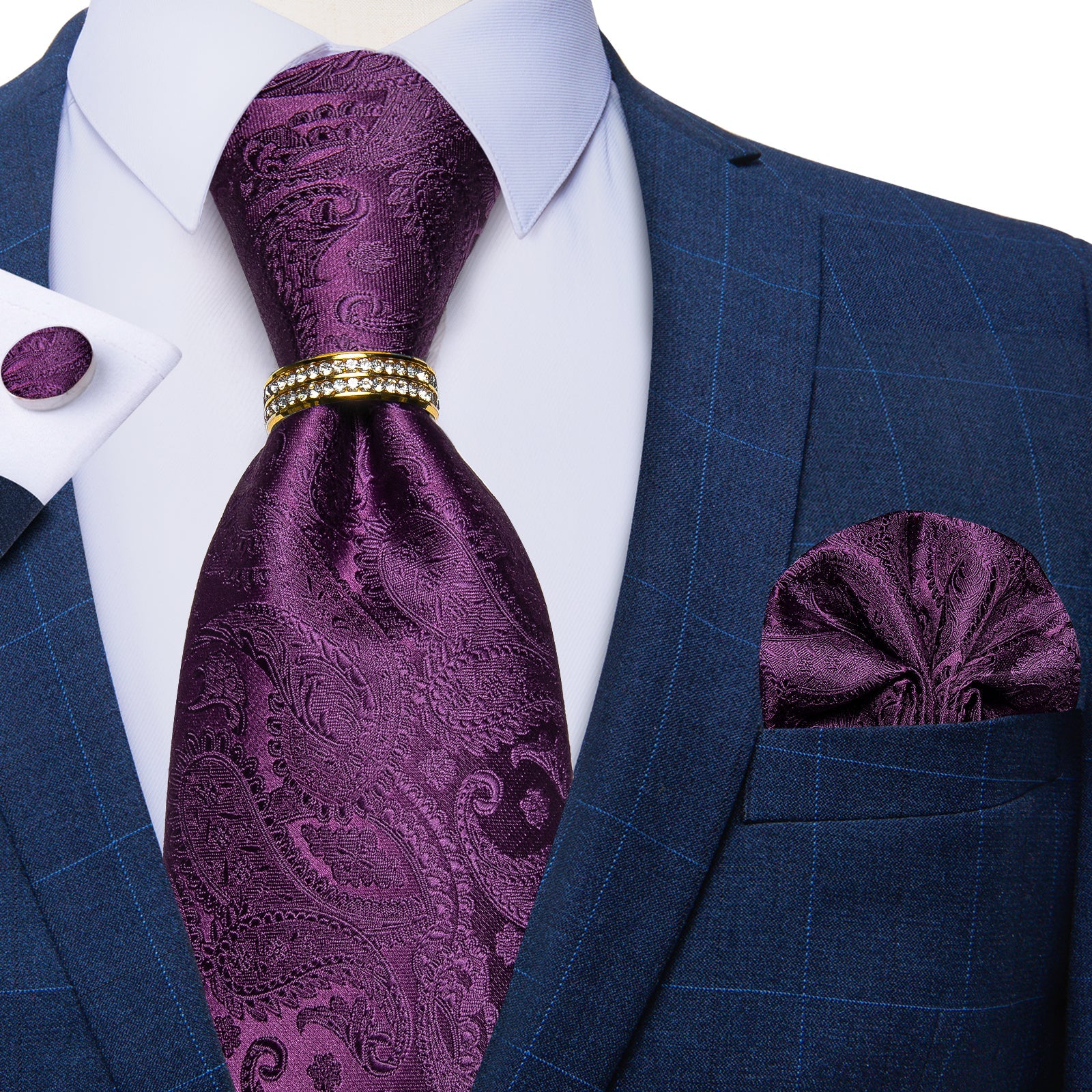 GentCrest Purple Paisley Tie with Rings - Image 4