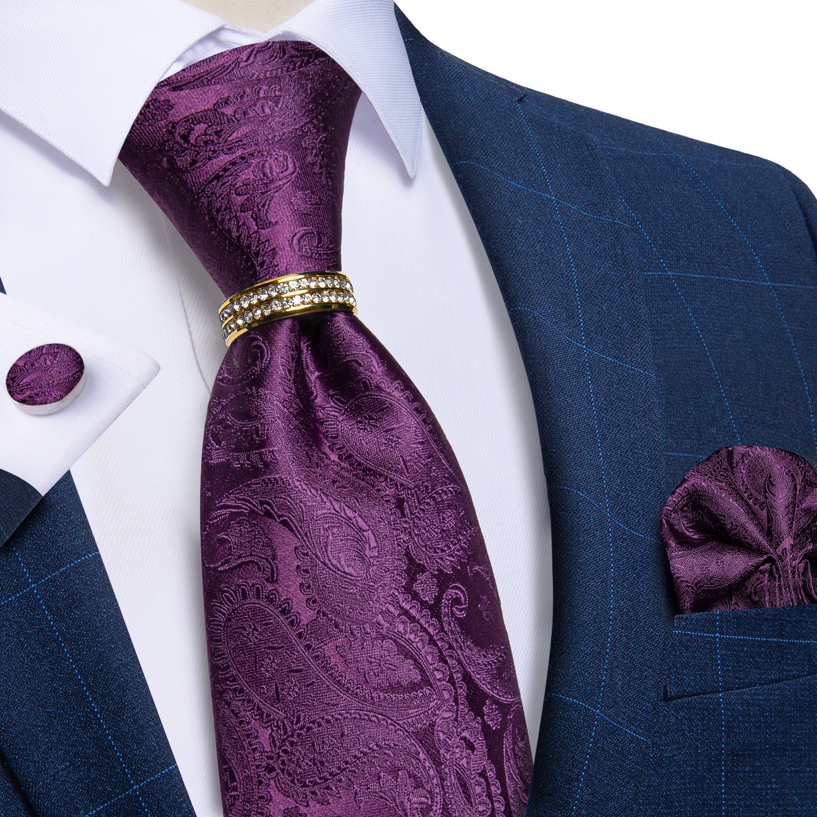 GentCrest Purple Paisley Tie with Rings - Image 6