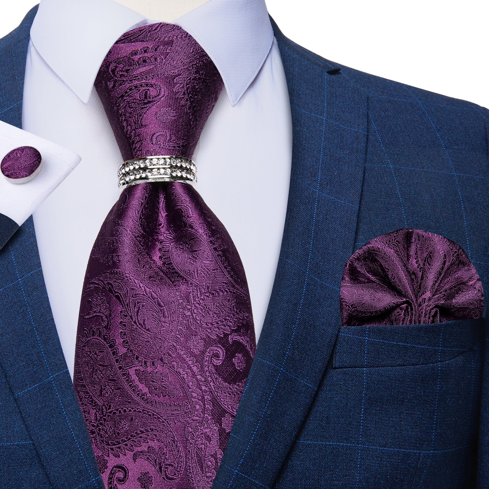 GentCrest Purple Paisley Tie with Rings - Image 6