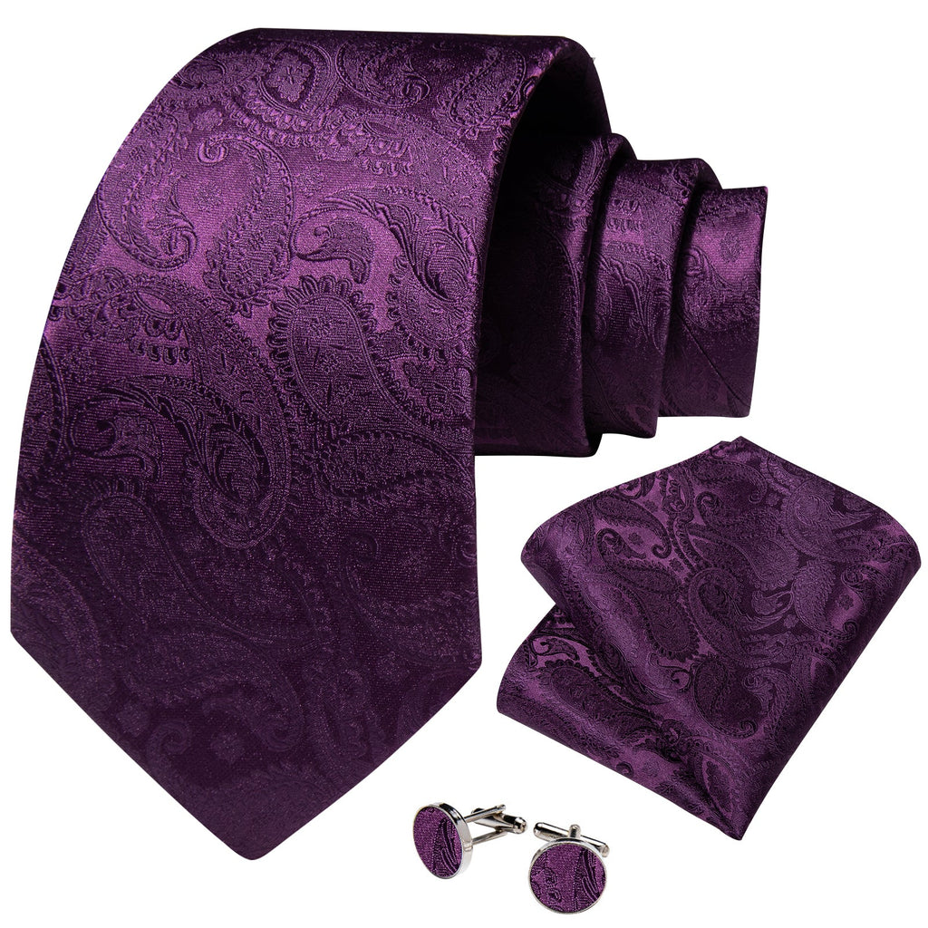 GentCrest Purple Paisley Tie Hanky Cufflinks Set - Image 2