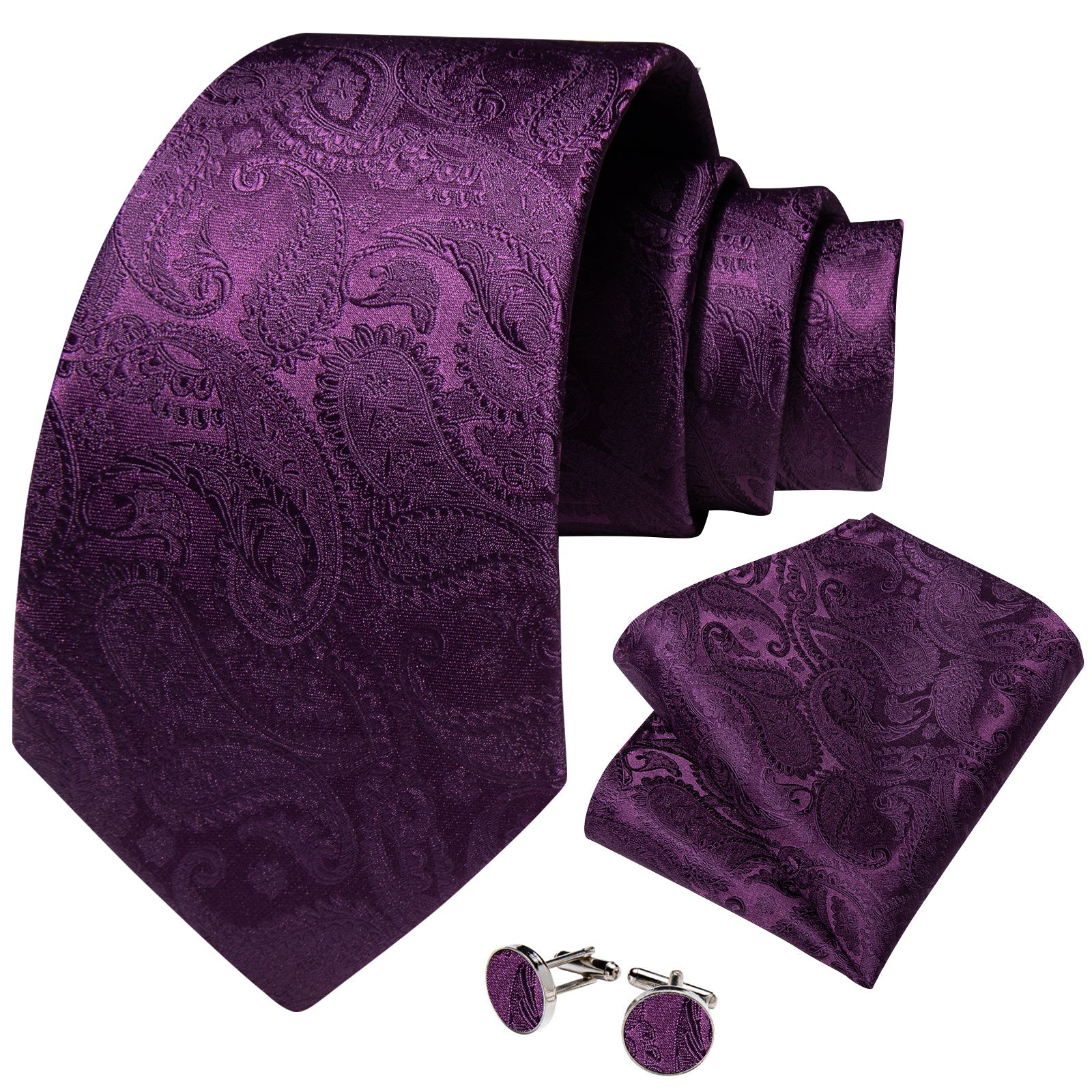 GentCrest Purple Paisley Tie Hanky Cufflinks Set - Image 2