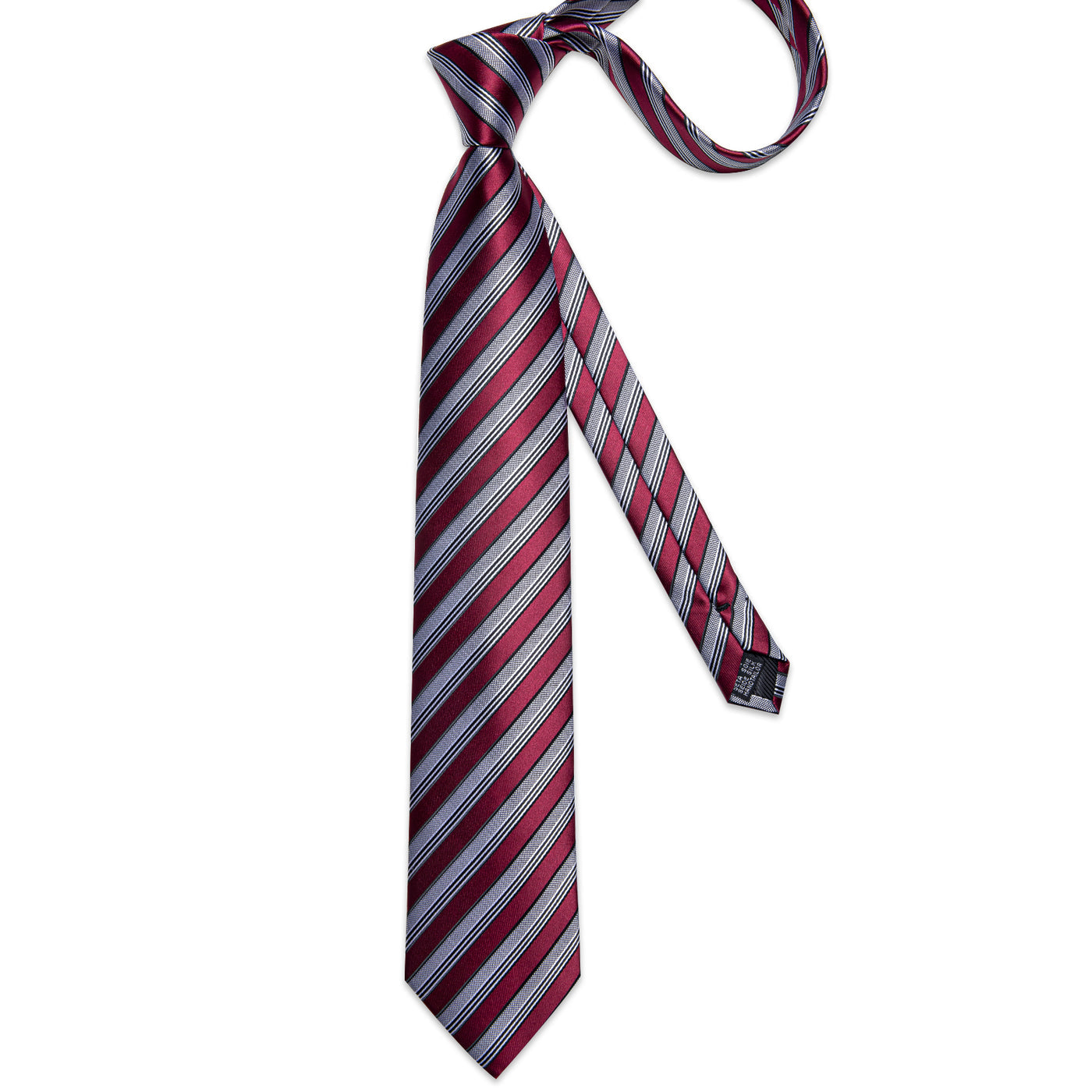 Burgundy & Silver Striped Silk Tie with Black Accents Silk Tie Set - GentCrest - View 4
