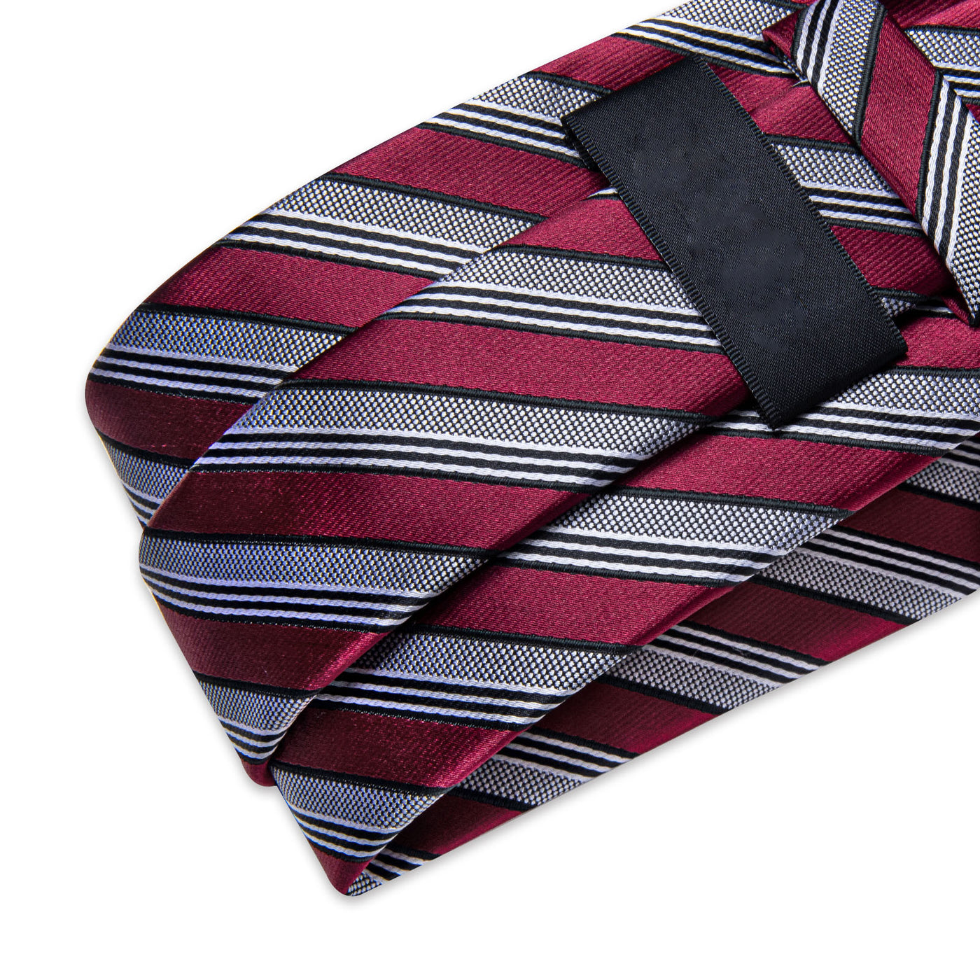 Burgundy & Silver Striped Silk Tie with Black Accents Silk Tie Set - GentCrest - View 6