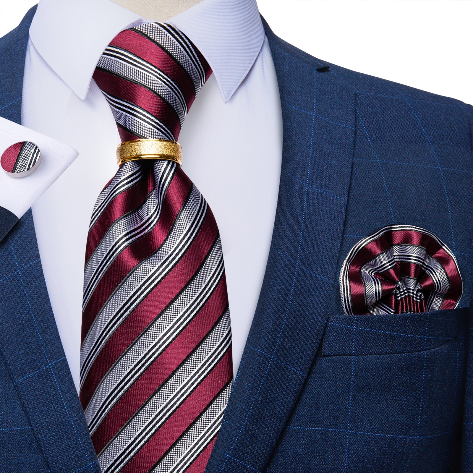 GentCrest Red Striped Tie with Rings - Image 1