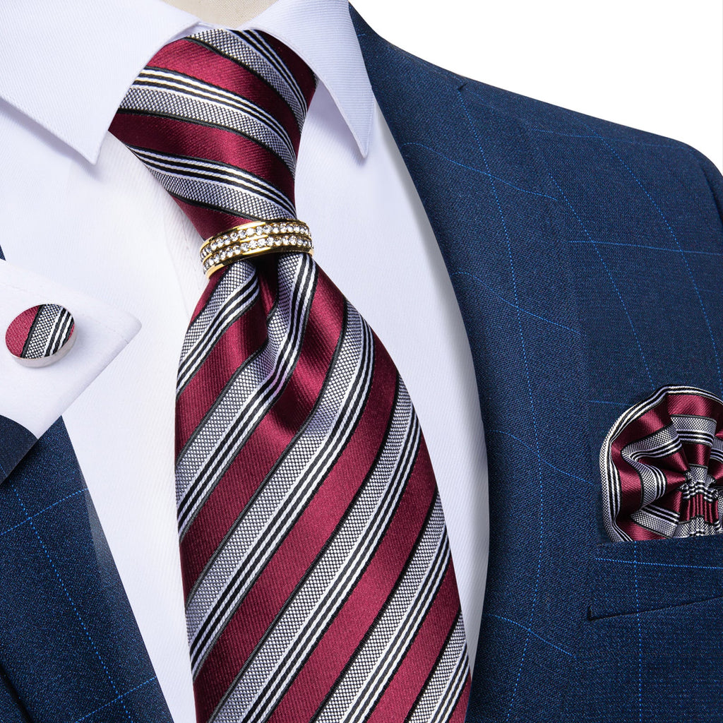 GentCrest Red Striped Tie with Rings - Image 5