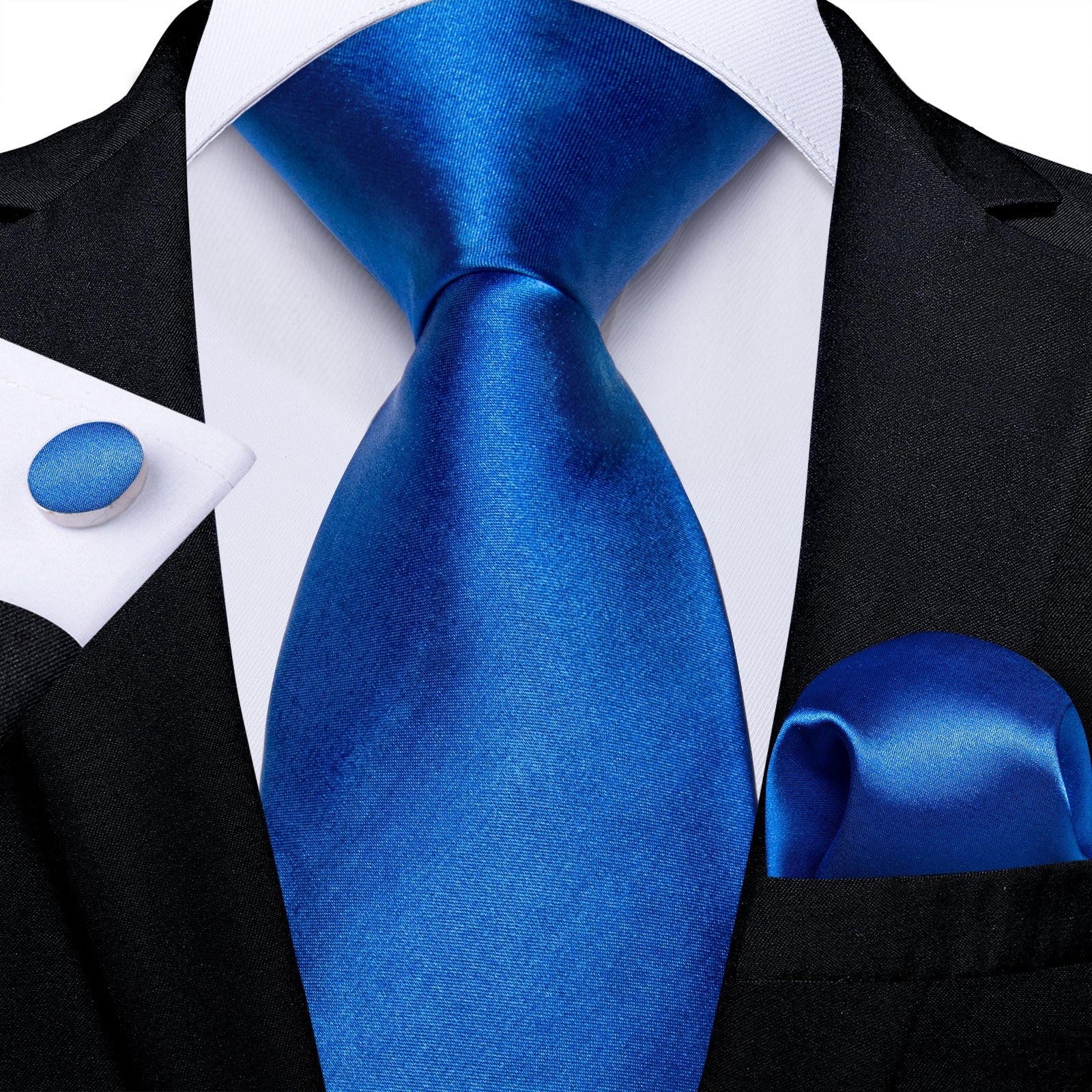 GentCrest Blue Solid Tie Hanky Cufflinks Set - Image 1