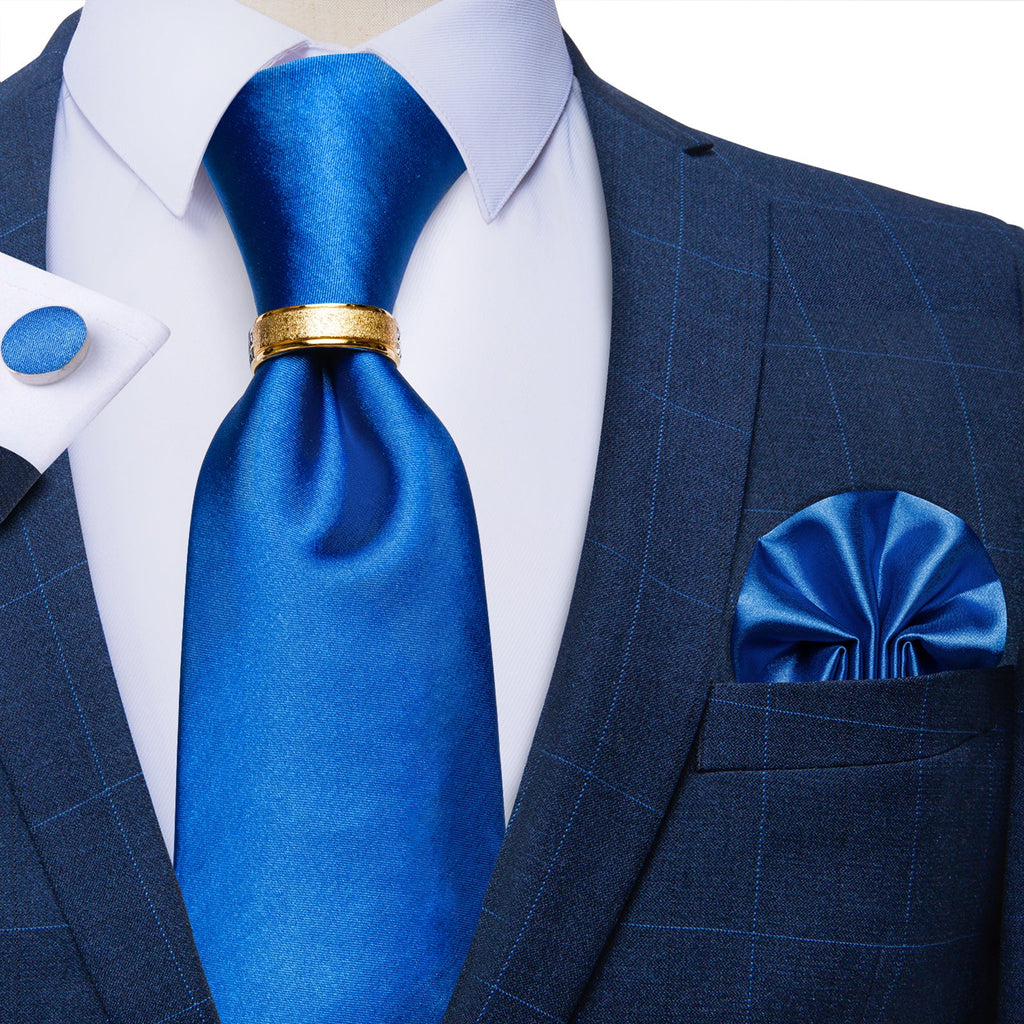 GentCrest Blue Solid Tie with Rings - Image 1
