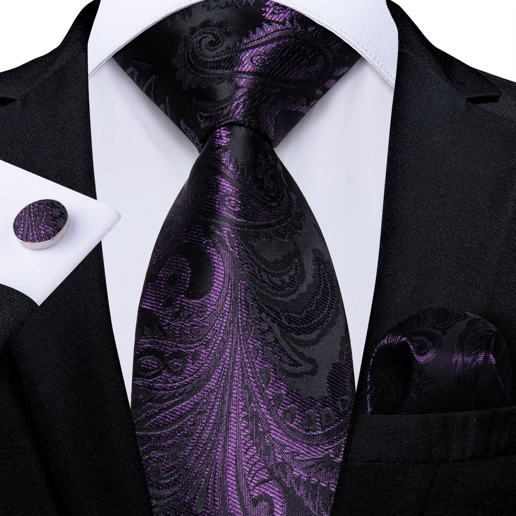 GentCrest Purple Paisley Tie Hanky Cufflinks Set - Image 1