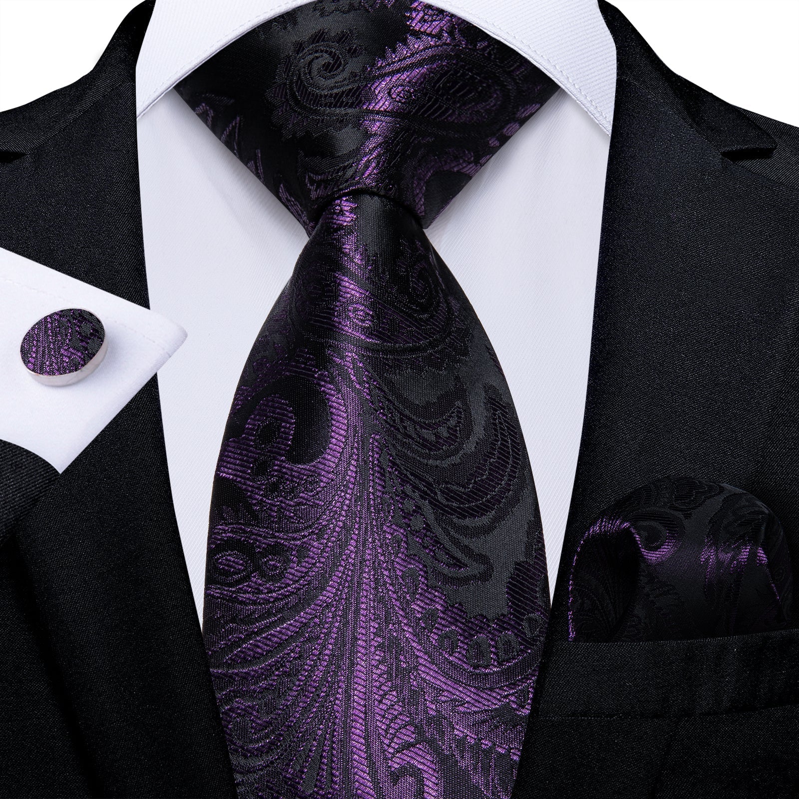 GentCrest Purple Paisley Tie Hanky Cufflinks Set - Image 1