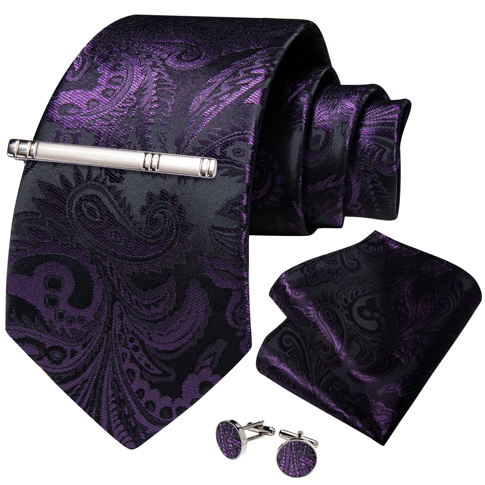 GentCrest Purple Paisley Tie Hanky Cufflinks Set - Image 1