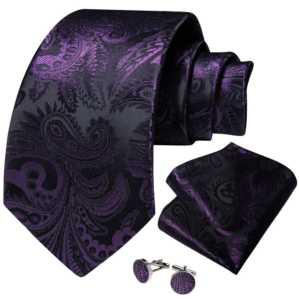 GentCrest Purple Paisley Tie Hanky Cufflinks Set - Image 2