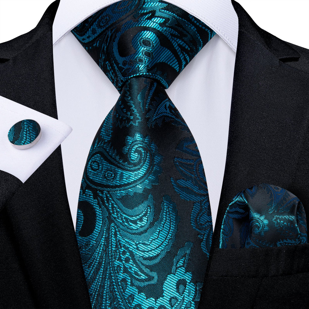 GentCrest Blue Paisley Tie Hanky Cufflinks Set - Image 1