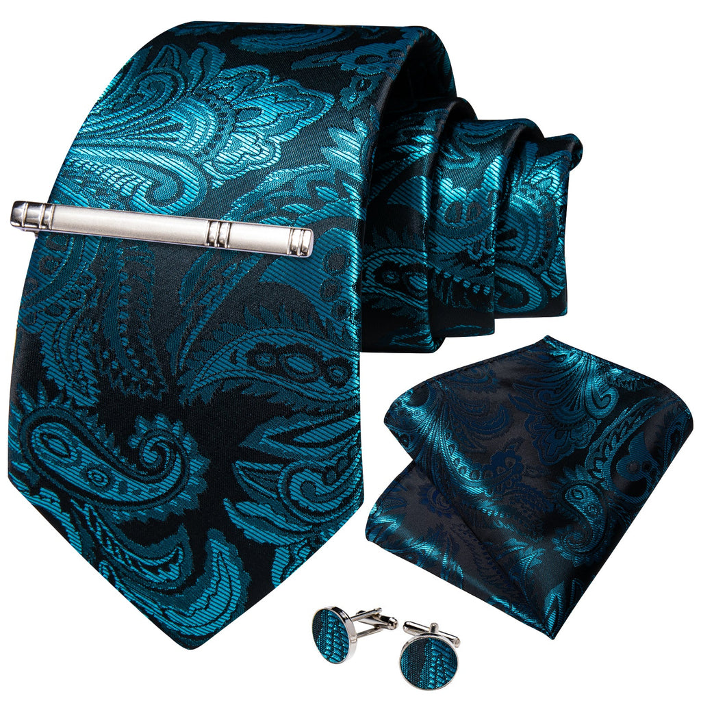 GentCrest Blue Paisley Tie With Clips - Image 1