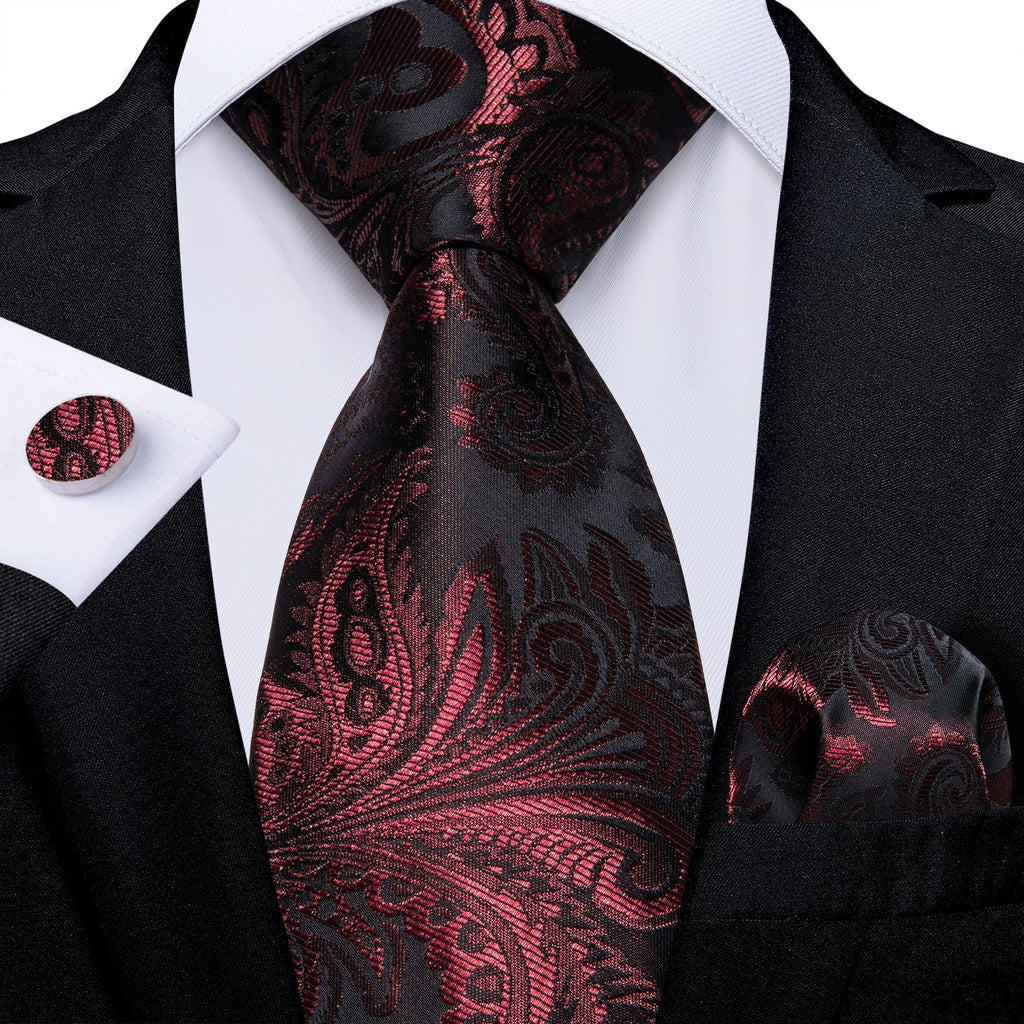 GentCrest Black Paisley Tie Hanky Cufflinks Set - Image 1