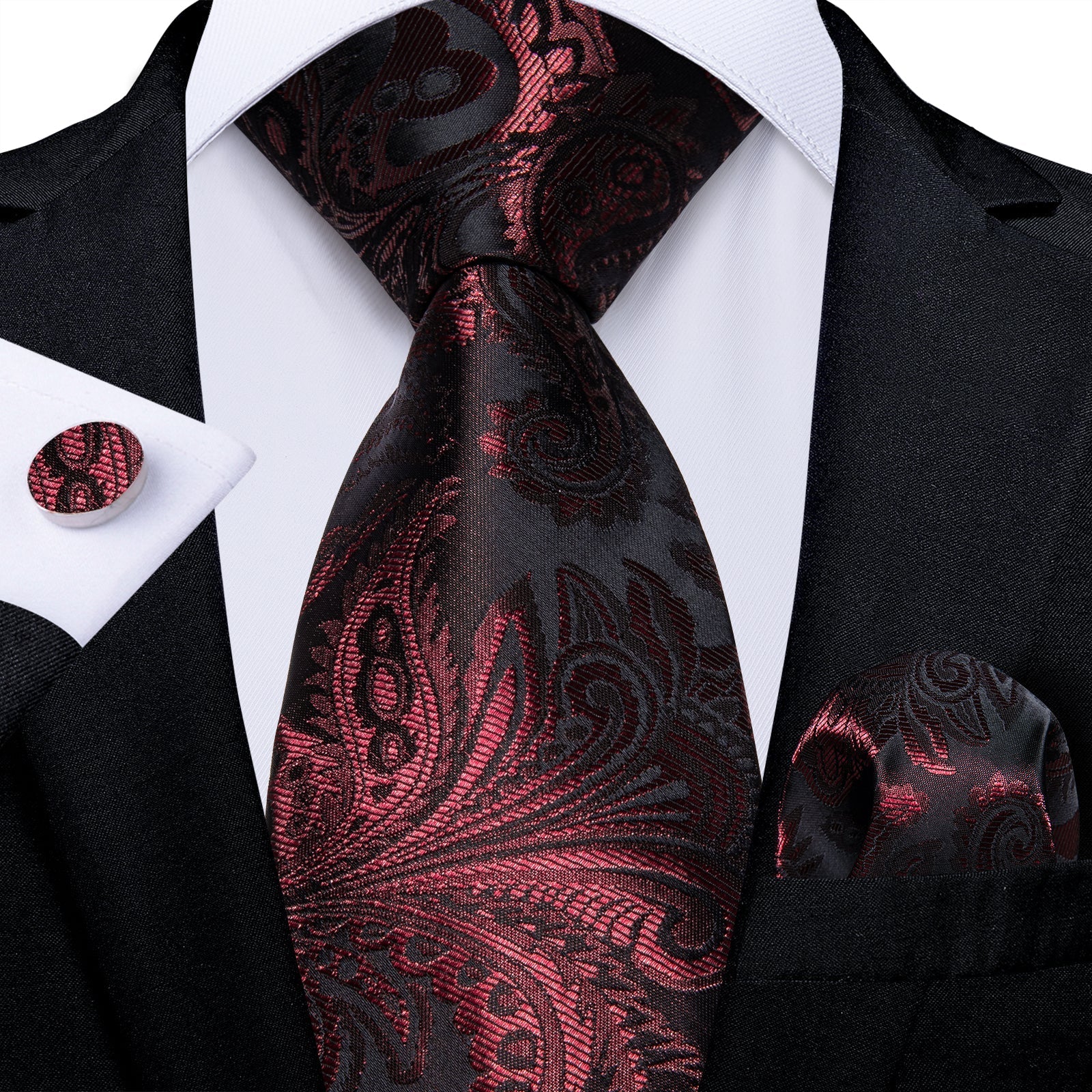GentCrest Black Paisley Tie Hanky Cufflinks Set - Image 1