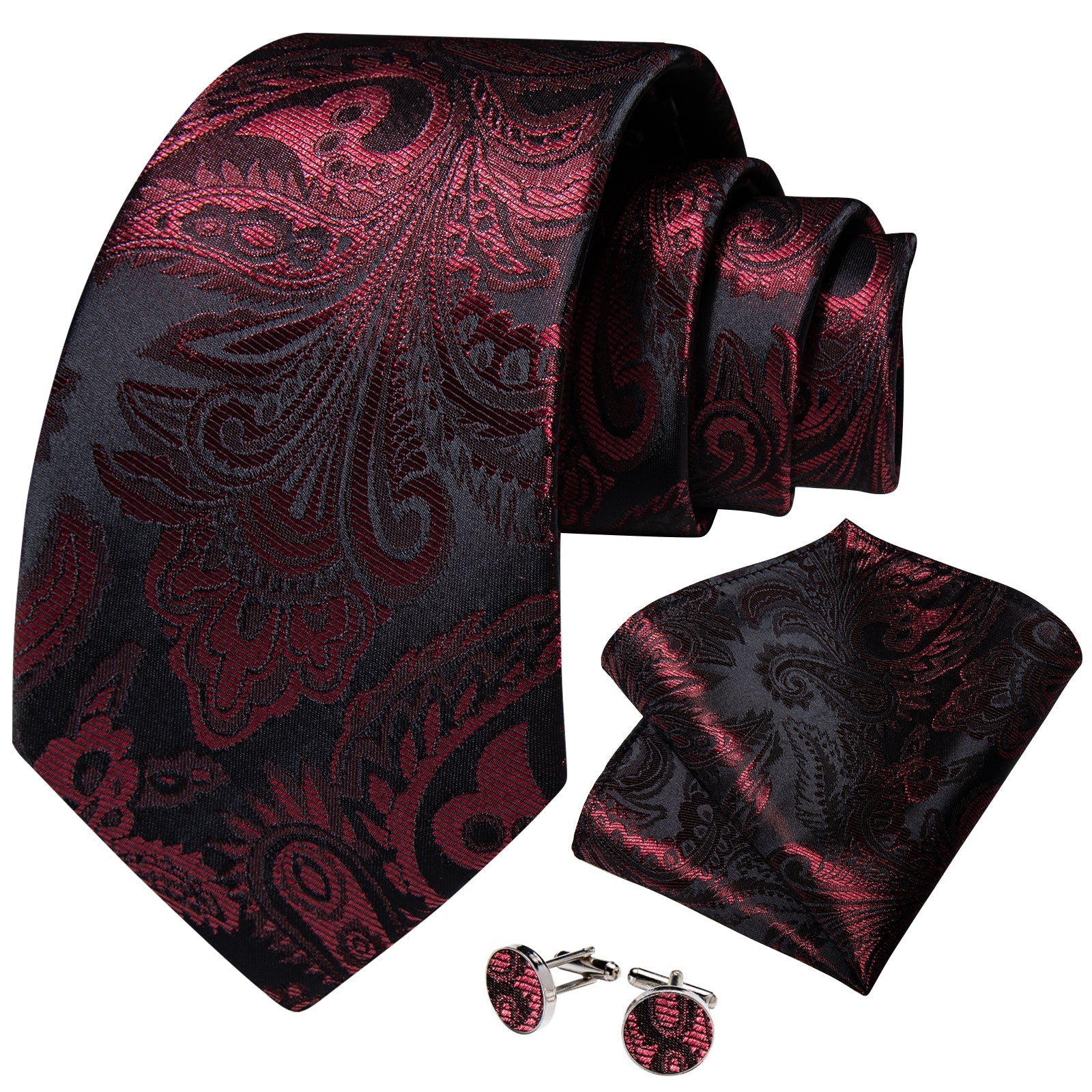 GentCrest Black Paisley Tie Hanky Cufflinks Set - Image 2
