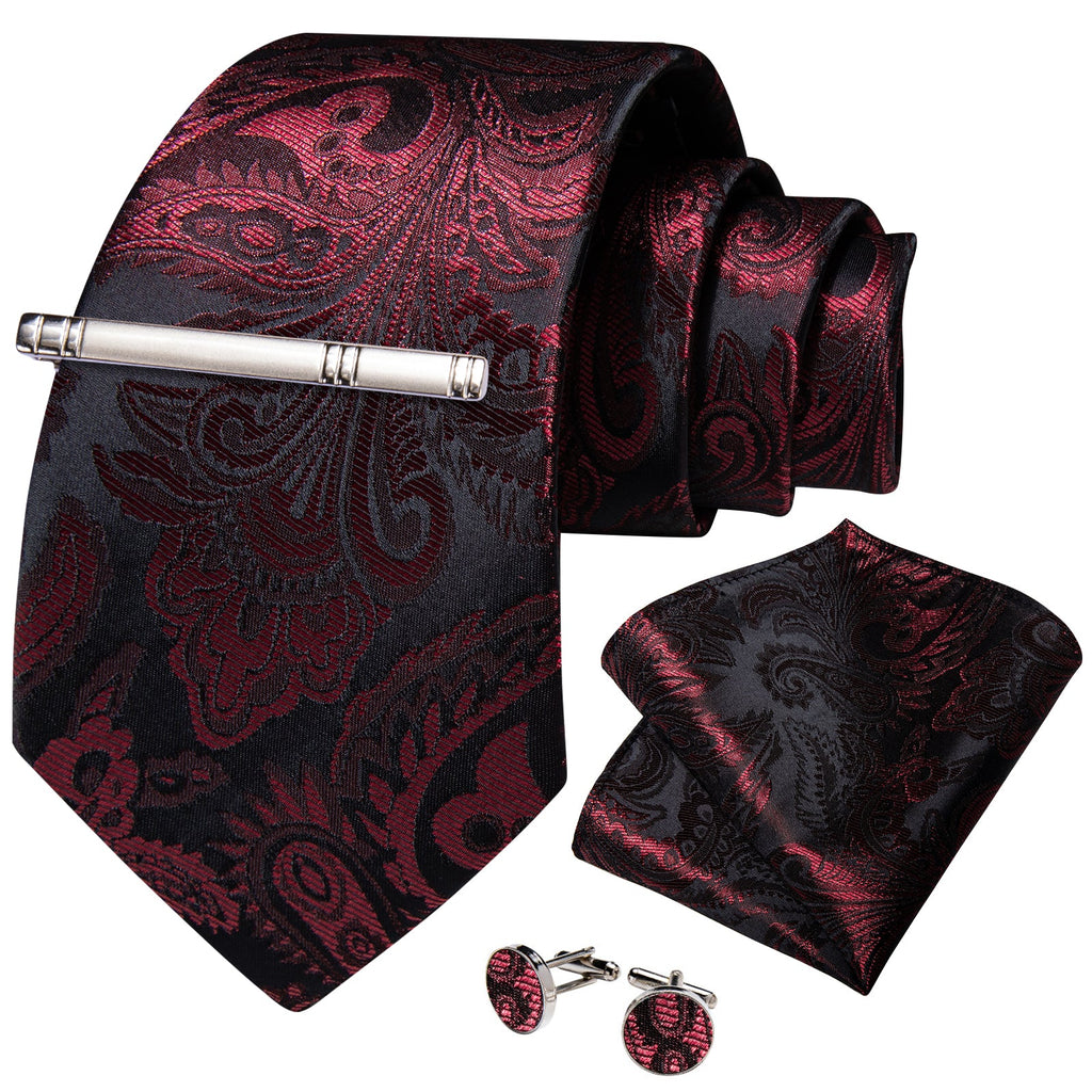 GentCrest Black Paisley Tie Hanky Cufflinks Set - Image 1