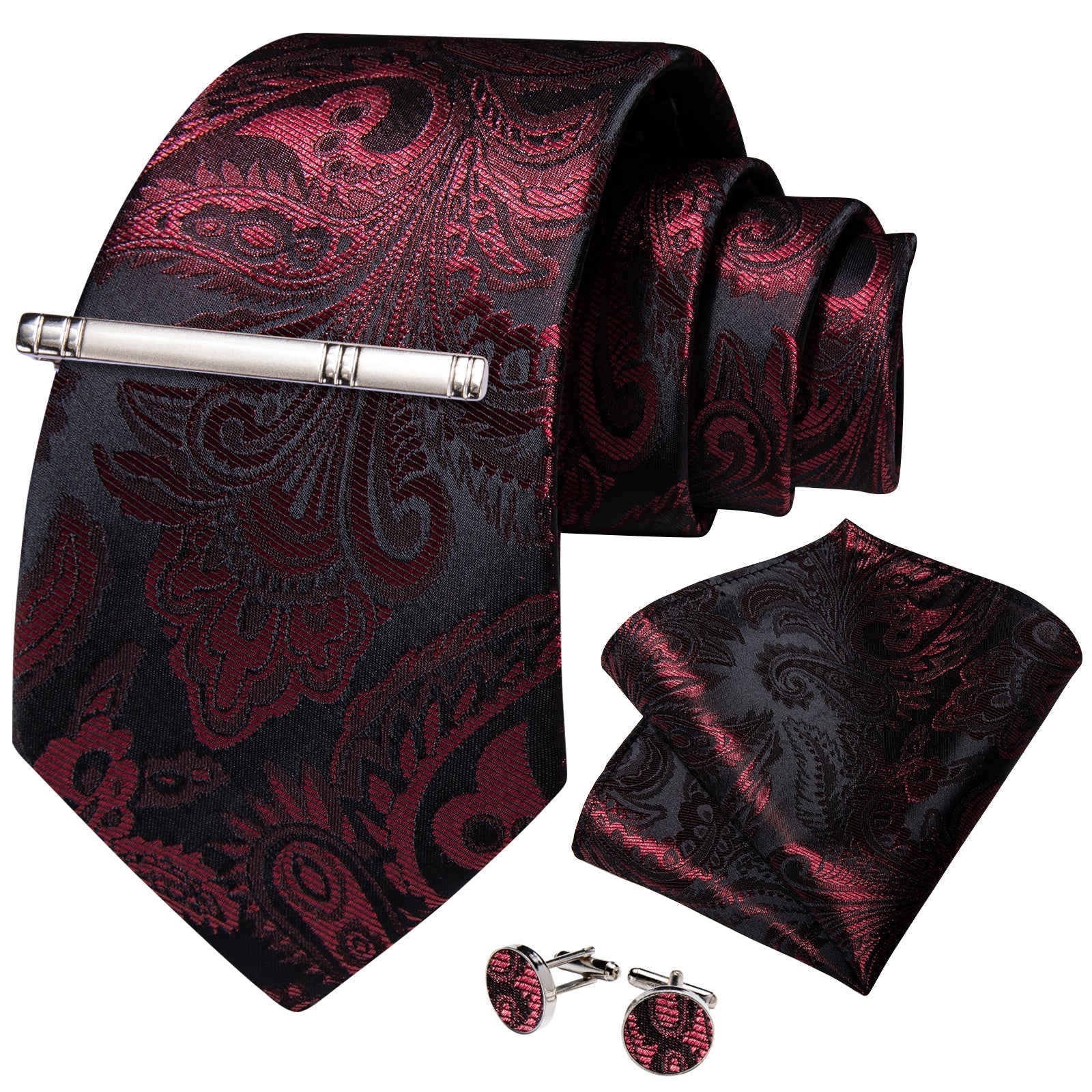 GentCrest Black Paisley Tie Hanky Cufflinks Set - Image 1