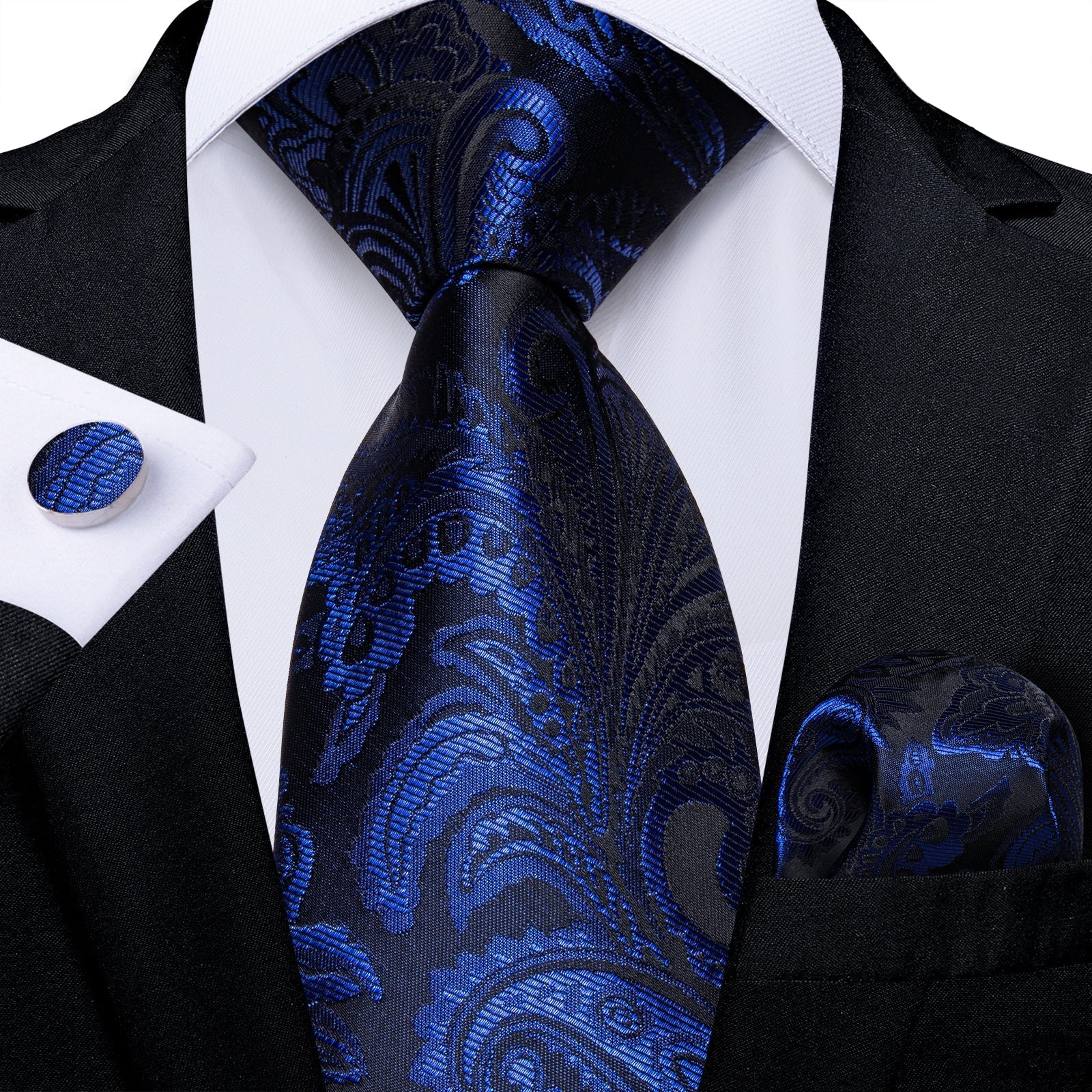 GentCrest Black Paisley Tie Hanky Cufflinks Set - Image 1