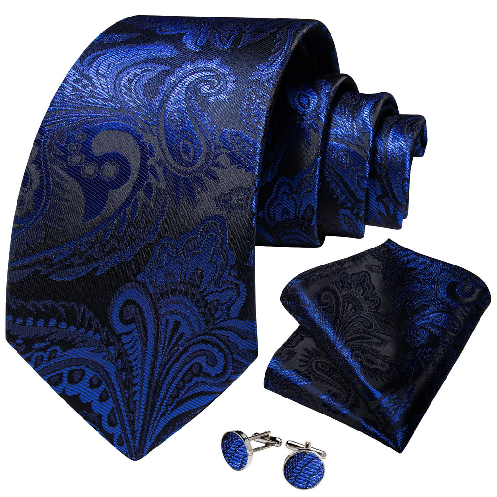 GentCrest Black Paisley Tie Hanky Cufflinks Set - Image 2