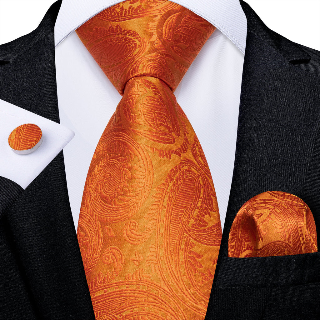 Orange Paisley Silk Tie Set - GentCrest