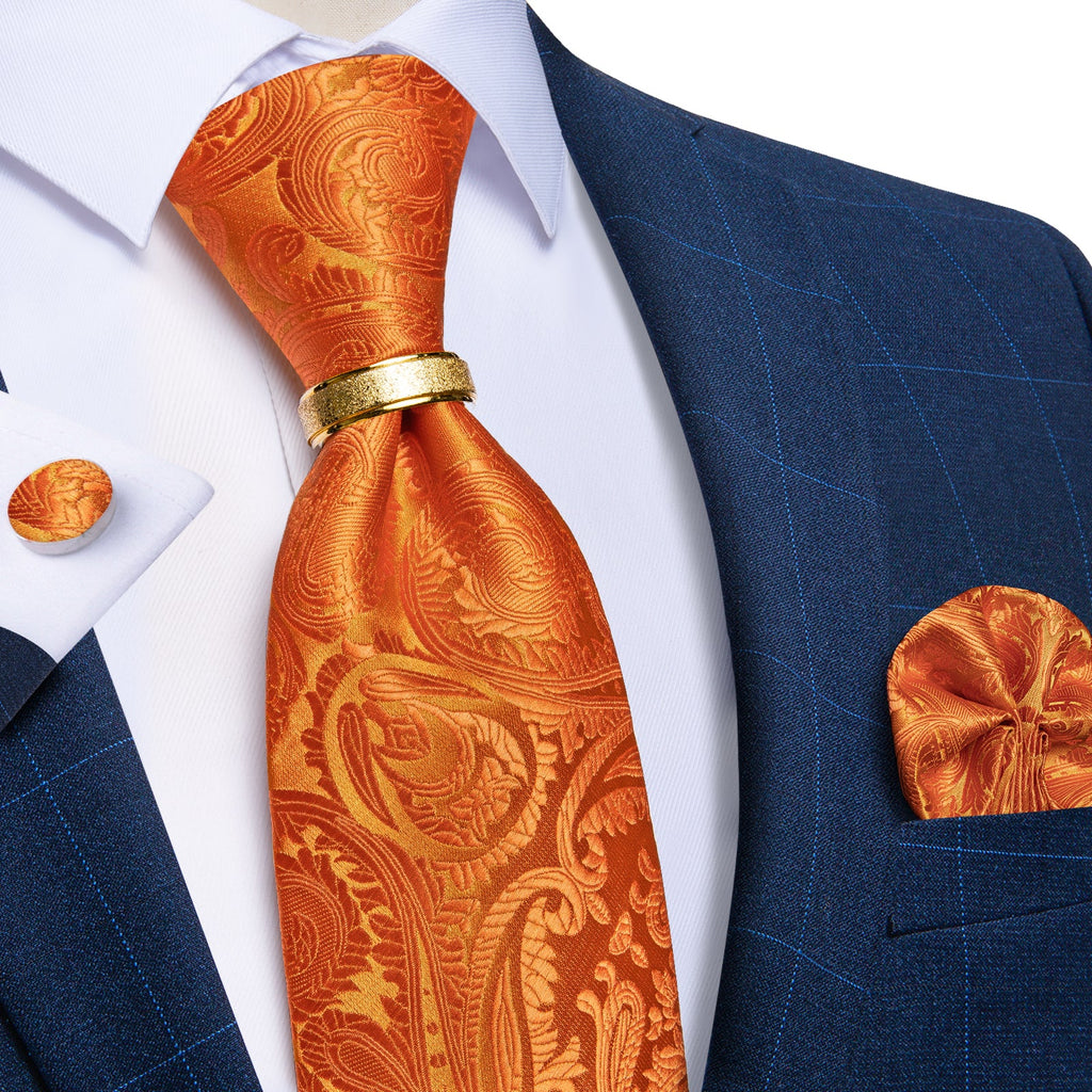 GentCrest Orange Paisley Tie with Rings - Image 1
