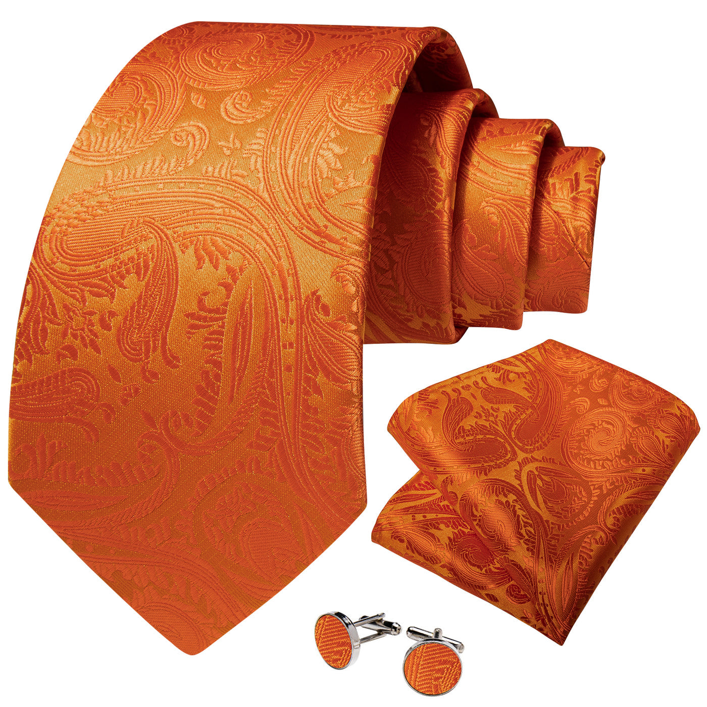 Orange Paisley Silk Tie Set - GentCrest - View 3