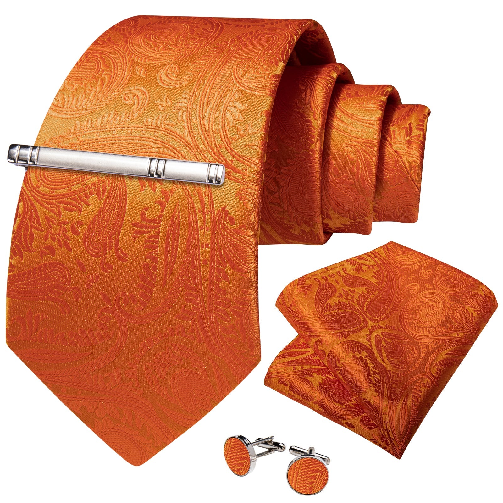 GentCrest Orange Paisley Tie With Clips - Image 1