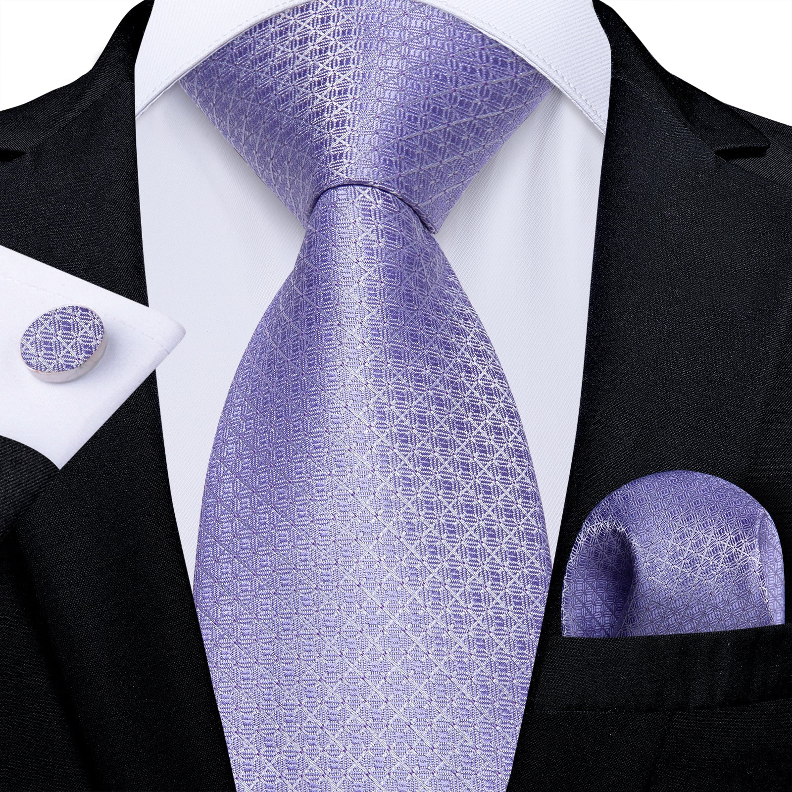 GentCrest Purple Plaid Tie Hanky Cufflinks Set - Image 2