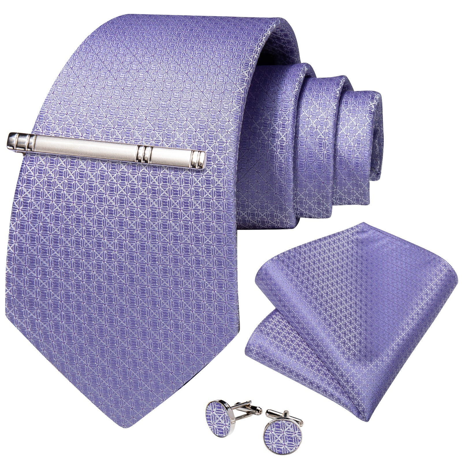 GentCrest Purple Plaid Tie Hanky Cufflinks Set - Image 1