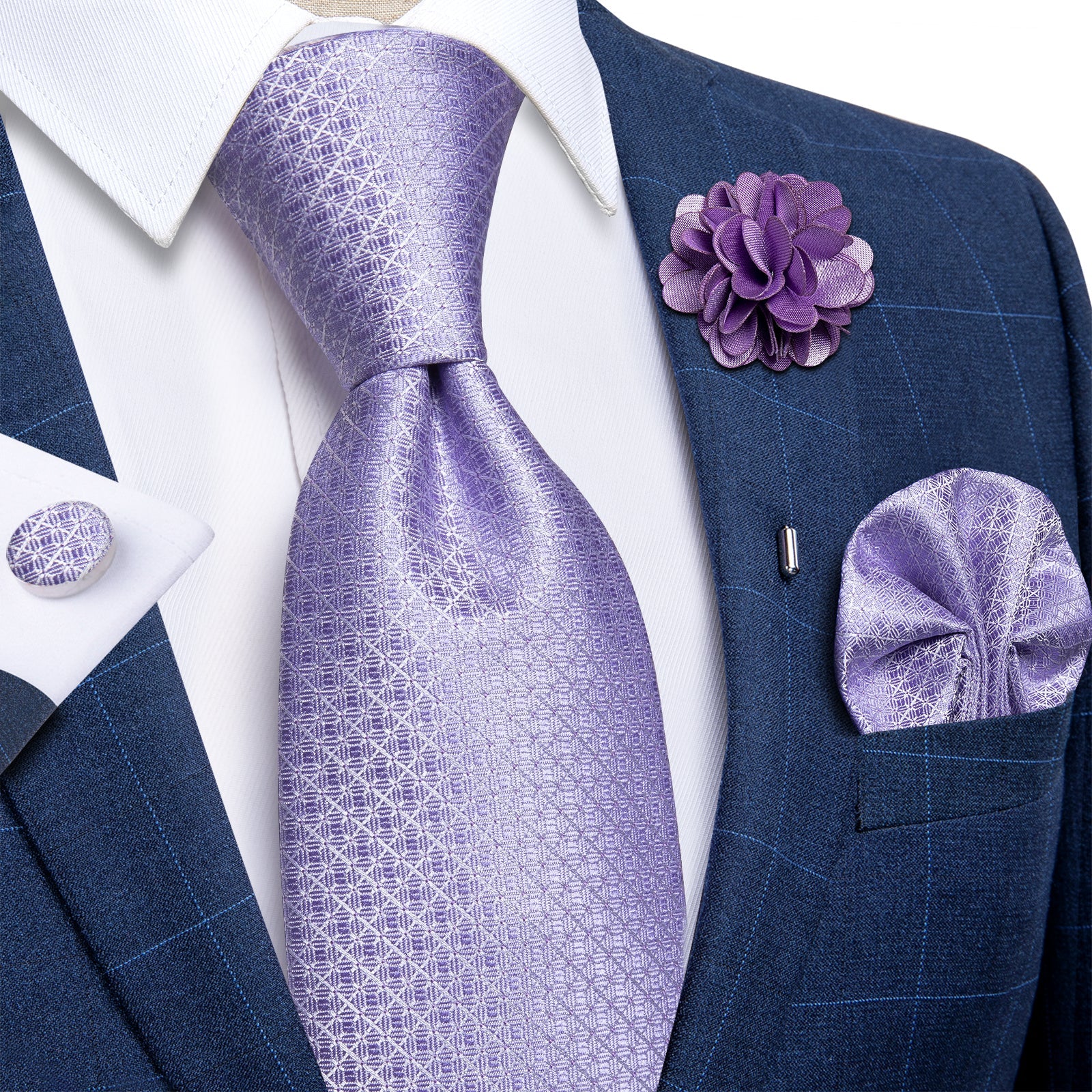 GentCrest Purple Plaid Tie with Lapel Pin - Image 1