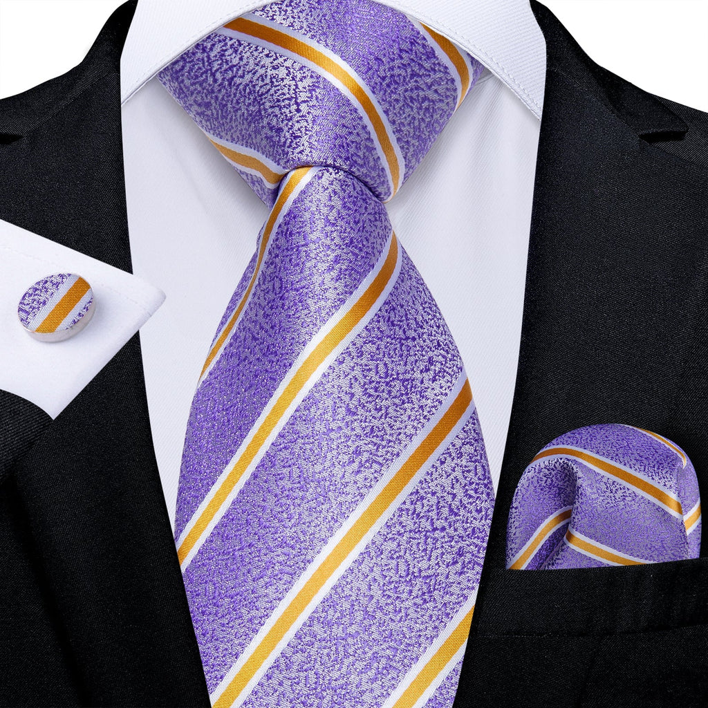 GentCrest Purple Striped Tie Hanky Cufflinks Set - Image 1