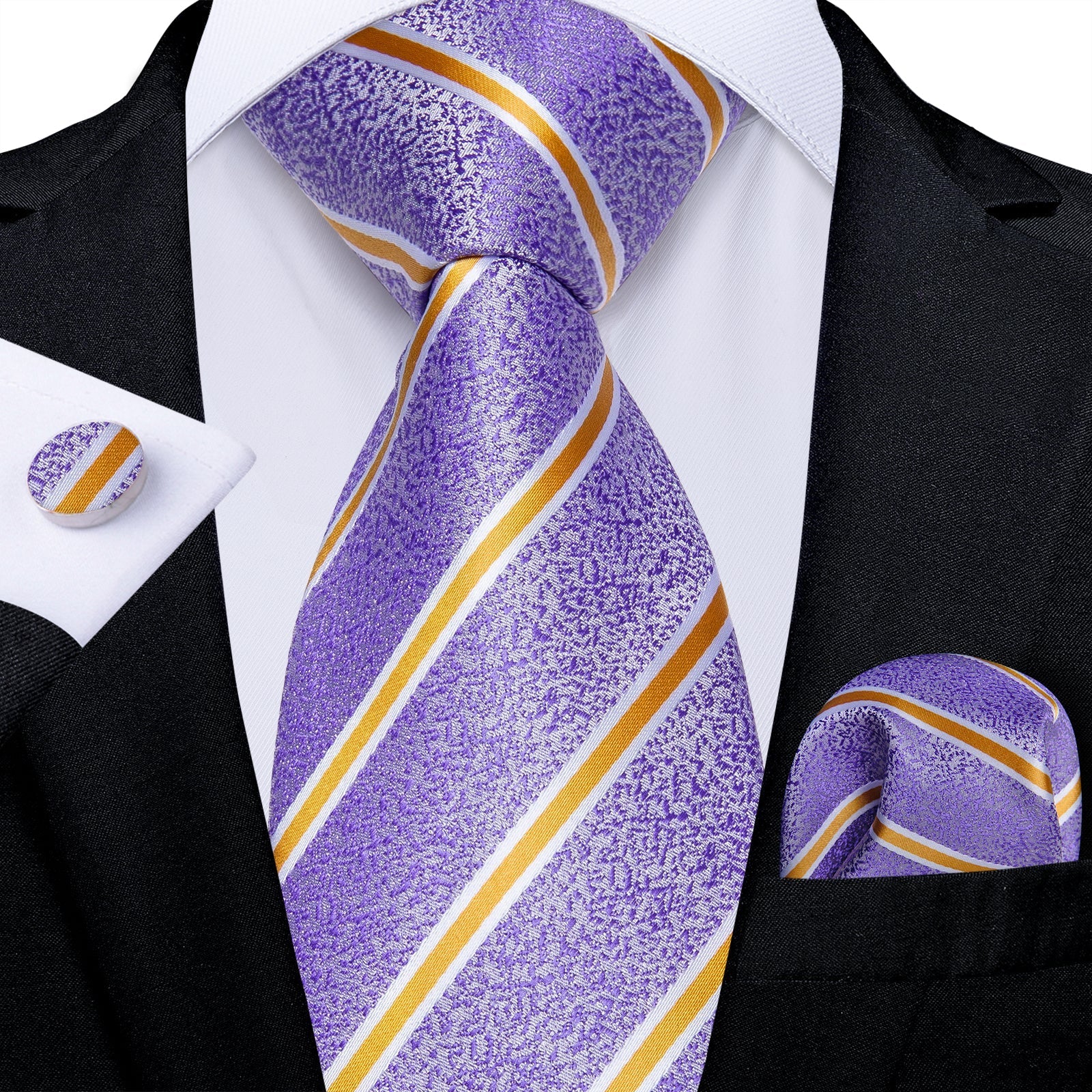 GentCrest Purple Striped Tie Hanky Cufflinks Set - Image 1
