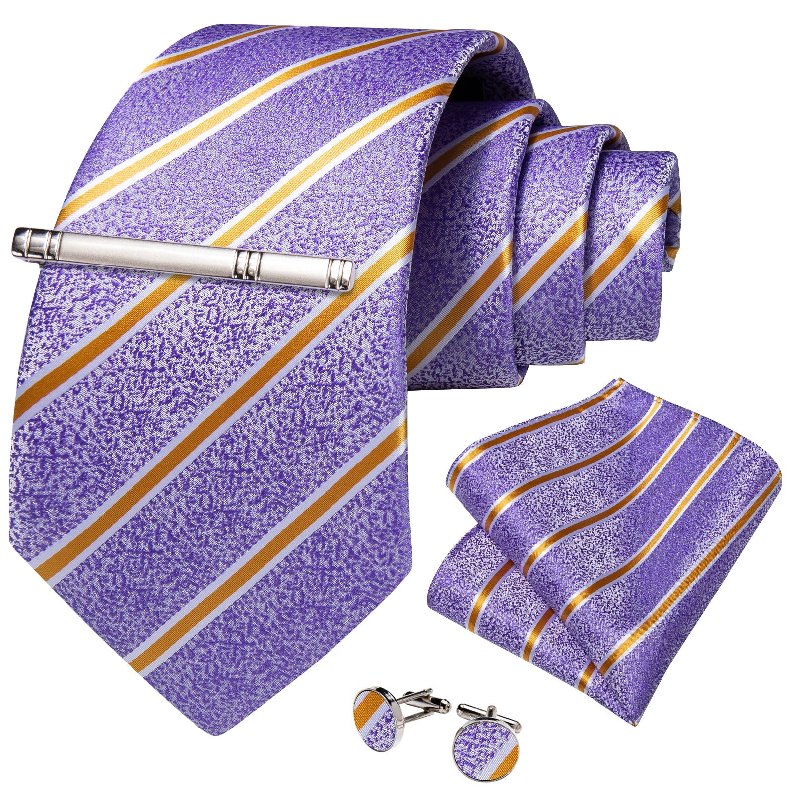 GentCrest Purple Striped Tie With Clips - Image 1