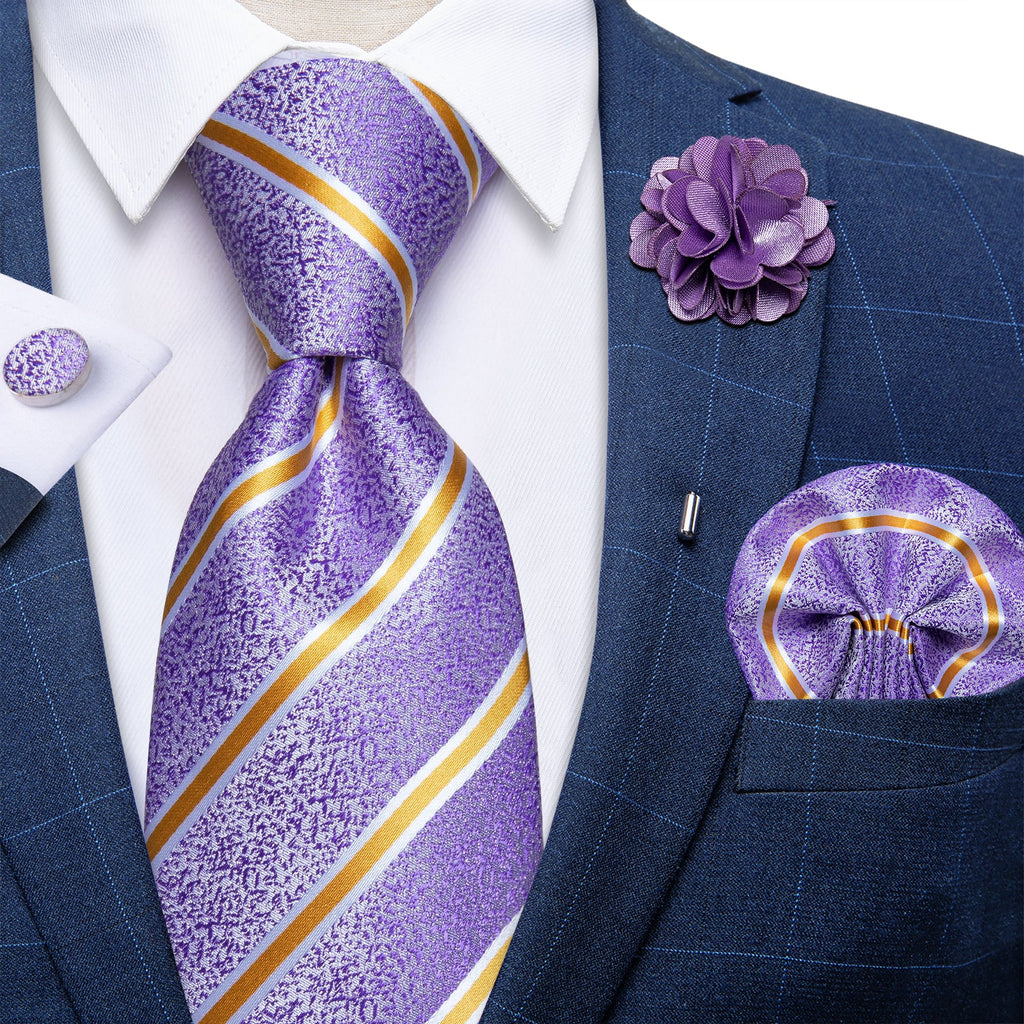 GentCrest Purple Striped Tie with Lapel Pin - Image 2
