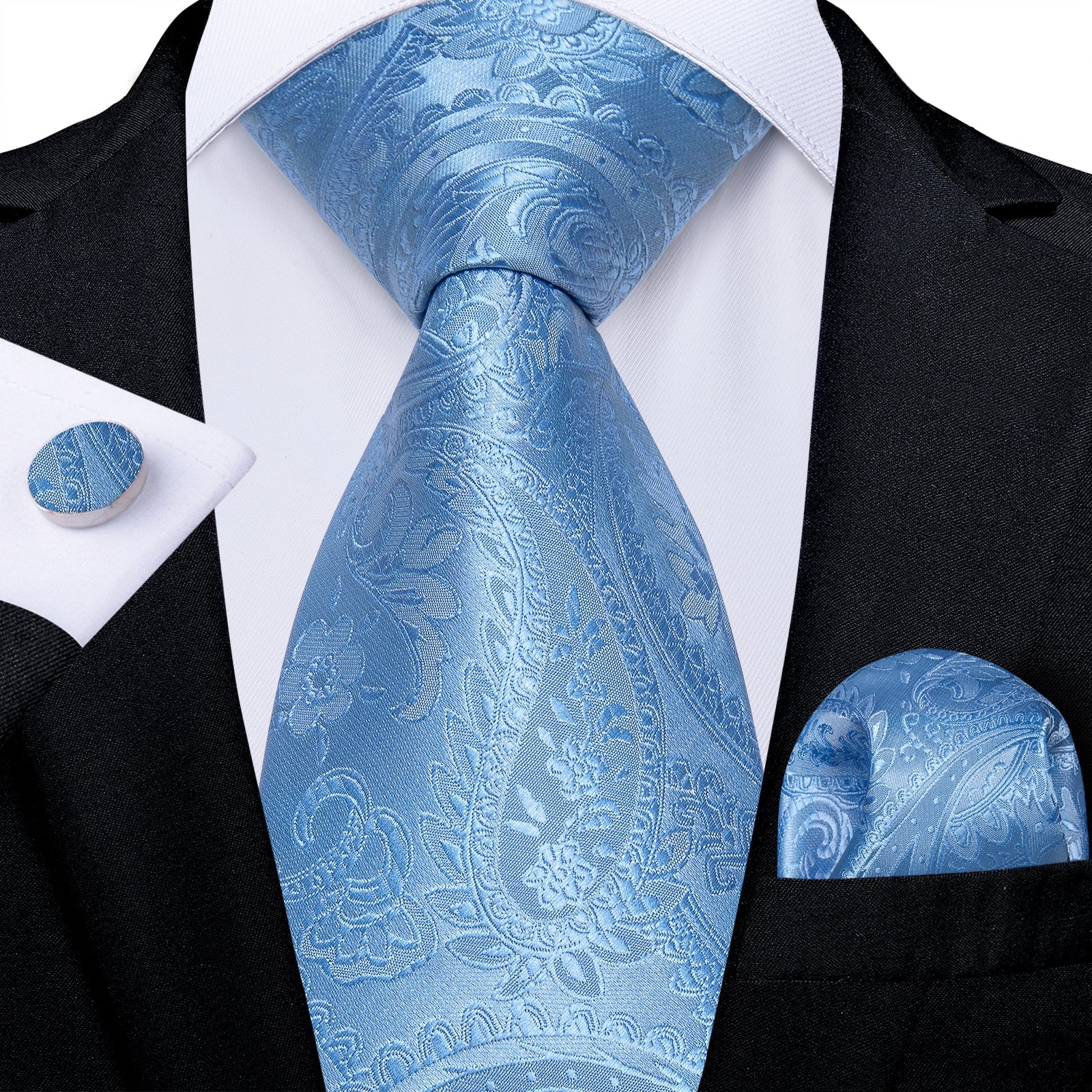 GentCrest Blue Paisley Tie Hanky Cufflinks Set - Image 1