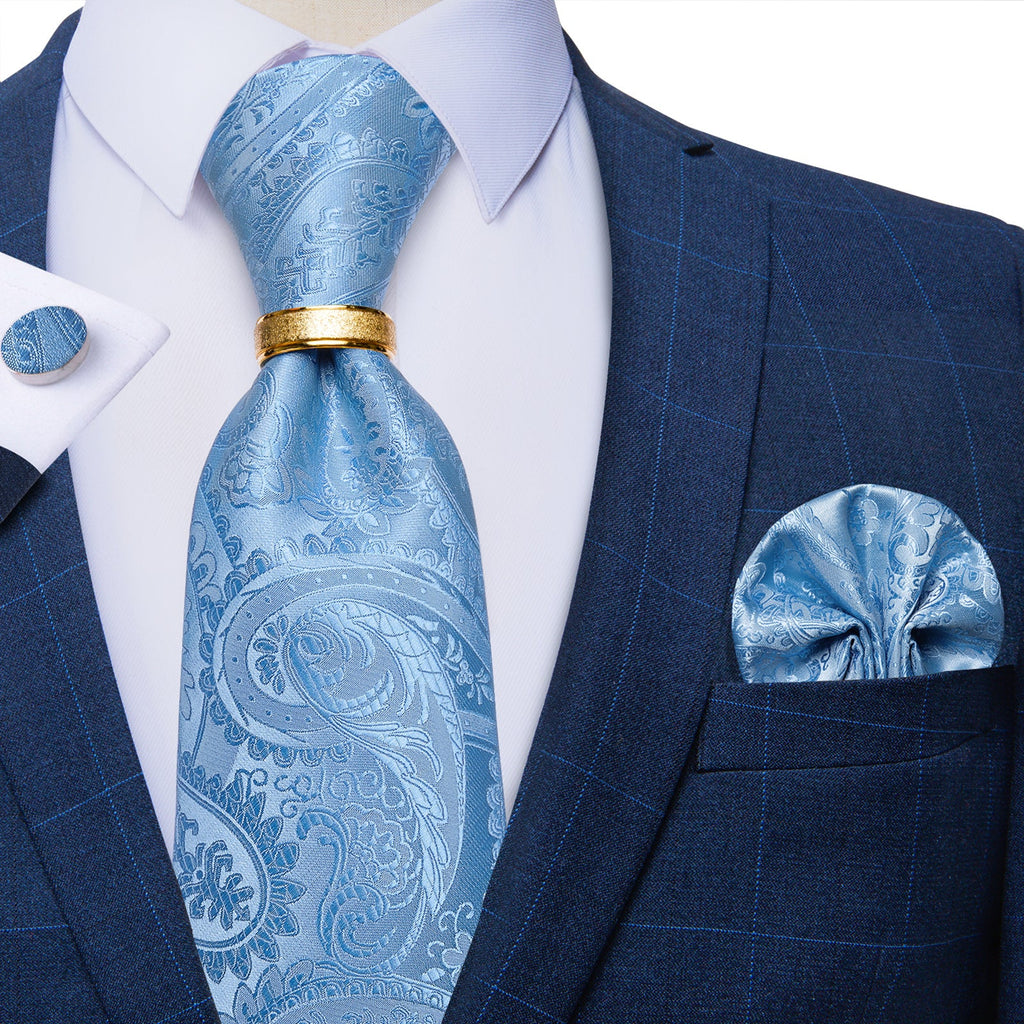GentCrest Blue Paisley Tie with Rings - Image 1