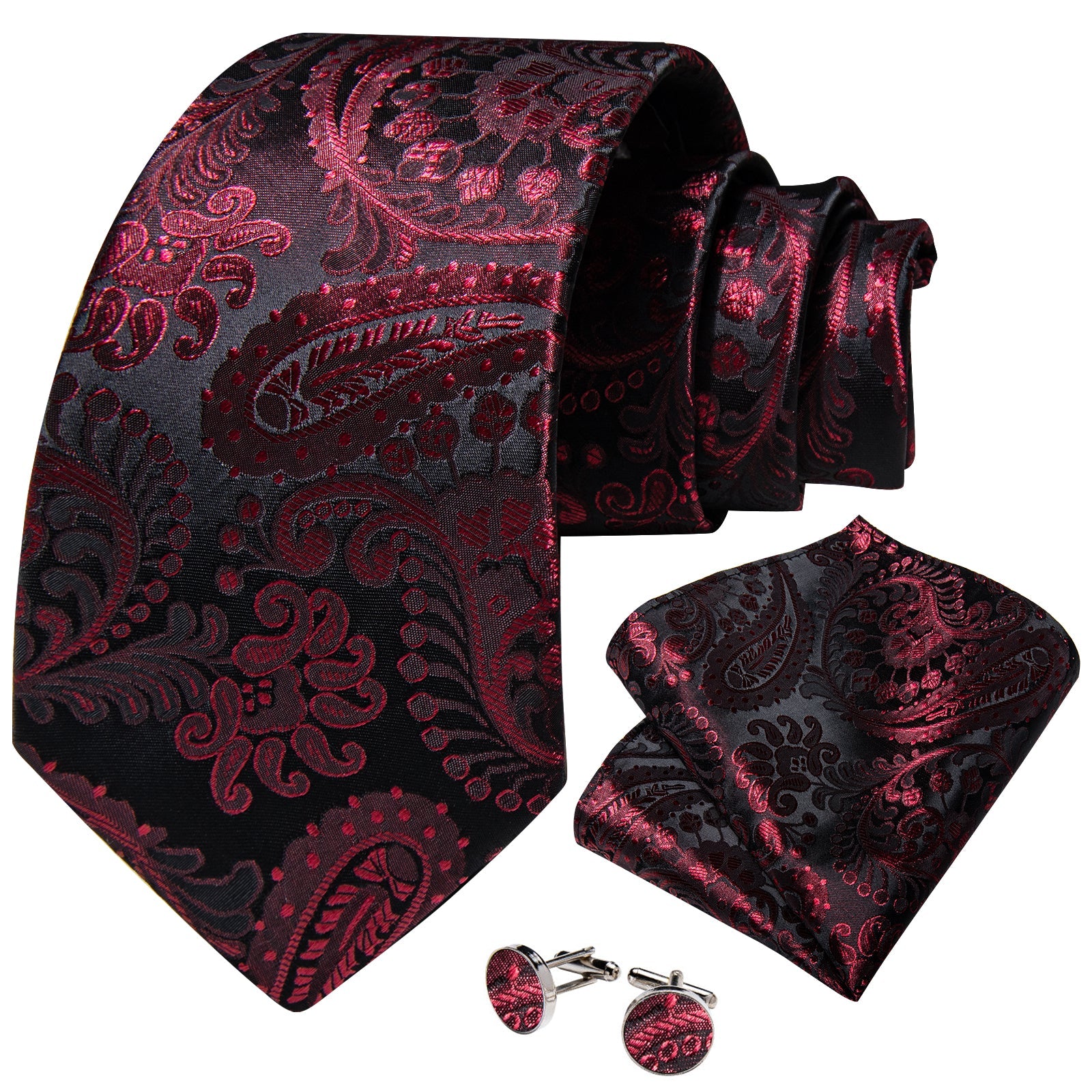 GentCrest Red Paisley Tie Hanky Cufflinks Set - Image 2