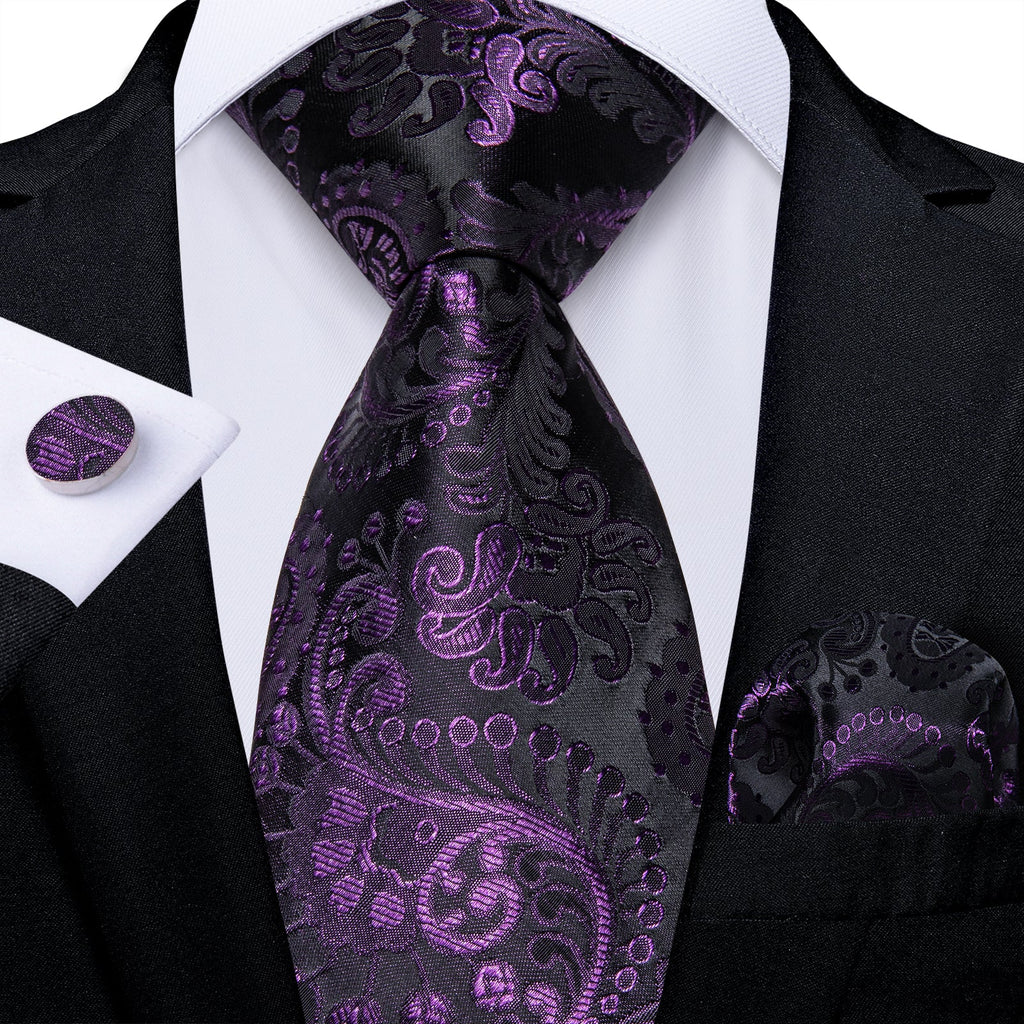 GentCrest Purple Paisley Tie Hanky Cufflinks Set - Image 1