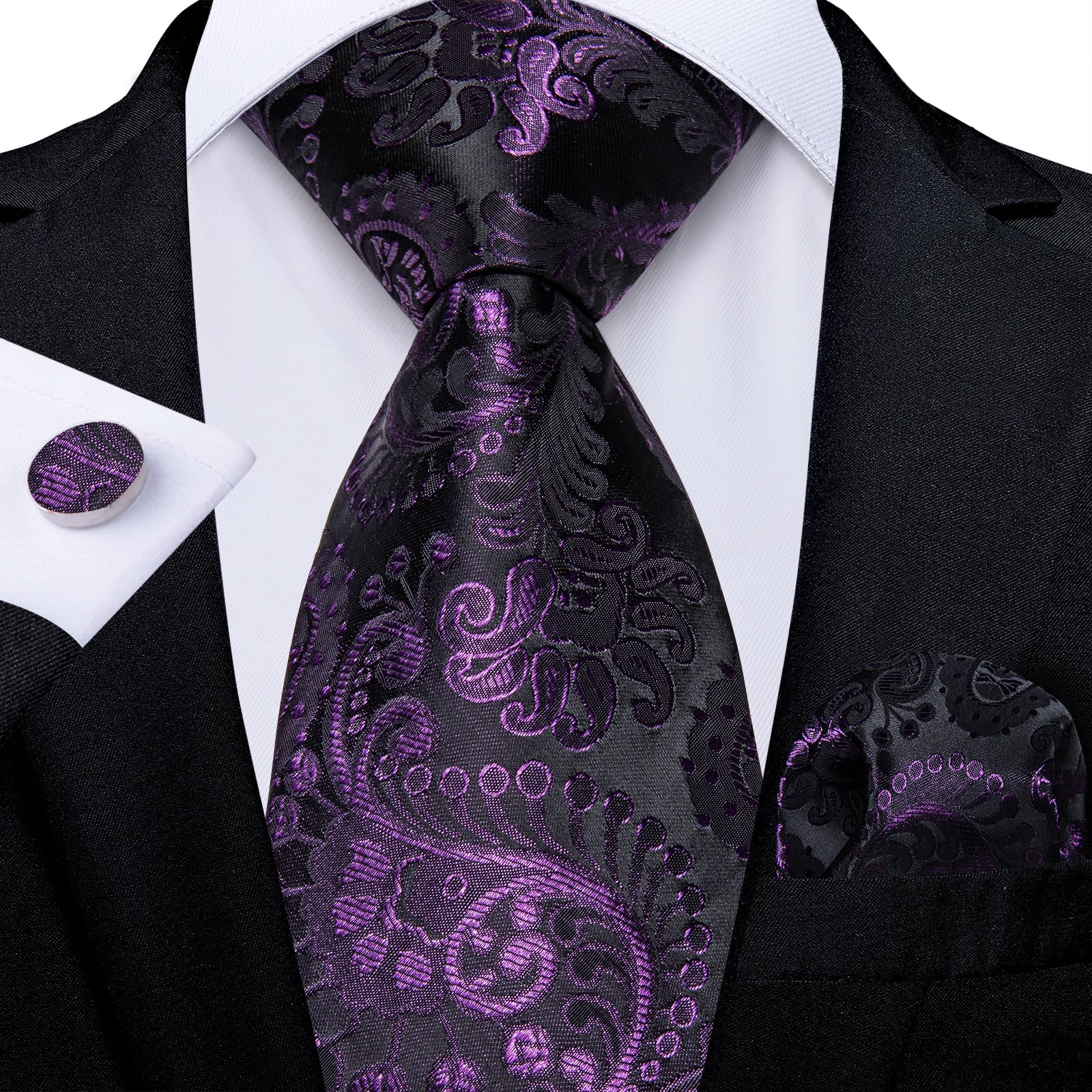 GentCrest Purple Paisley Tie Hanky Cufflinks Set - Image 1
