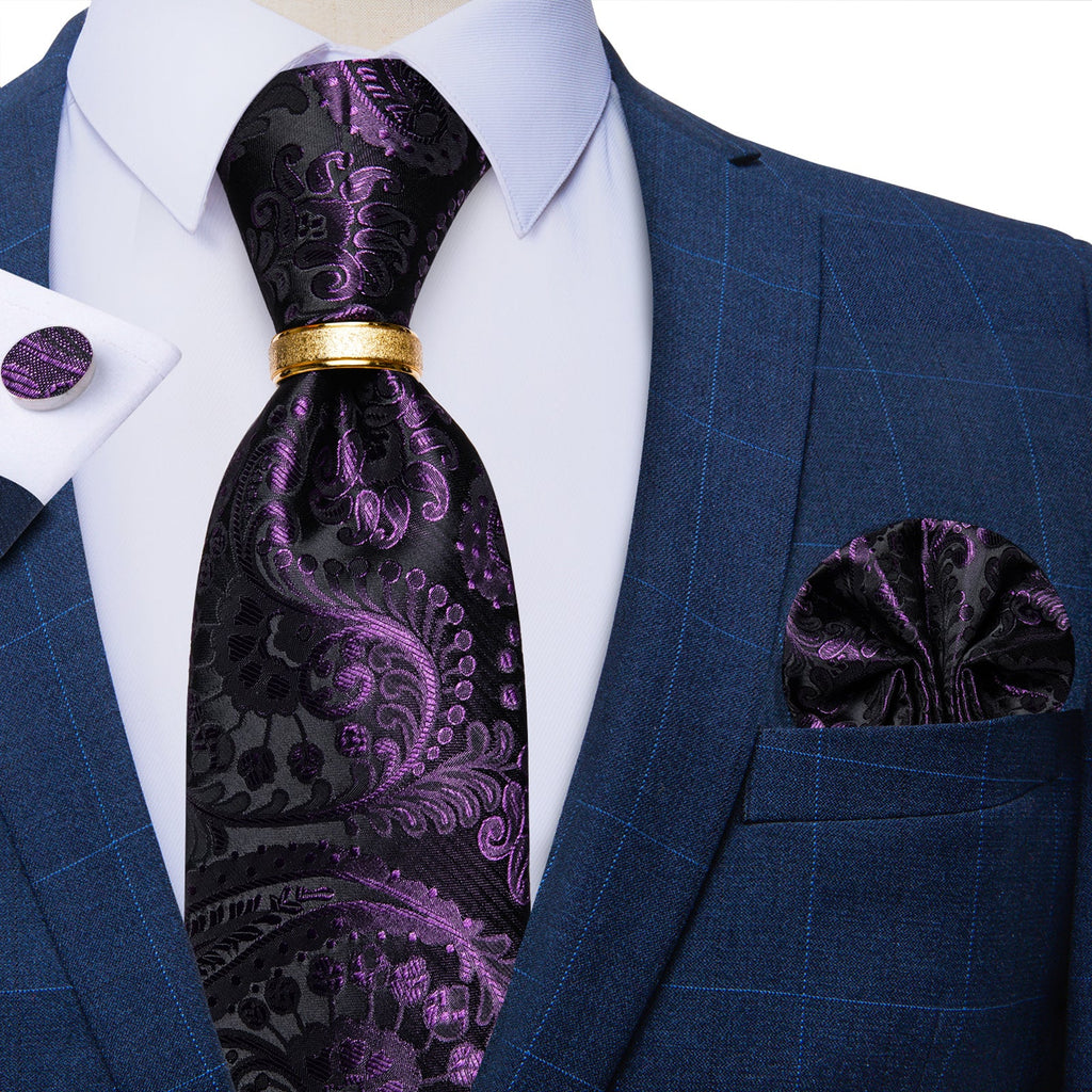 GentCrest Black Paisley Tie with Rings - Image 1