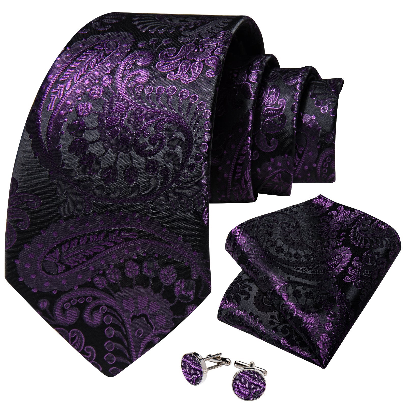 GentCrest Black Paisley Tie with Rings - Image 4